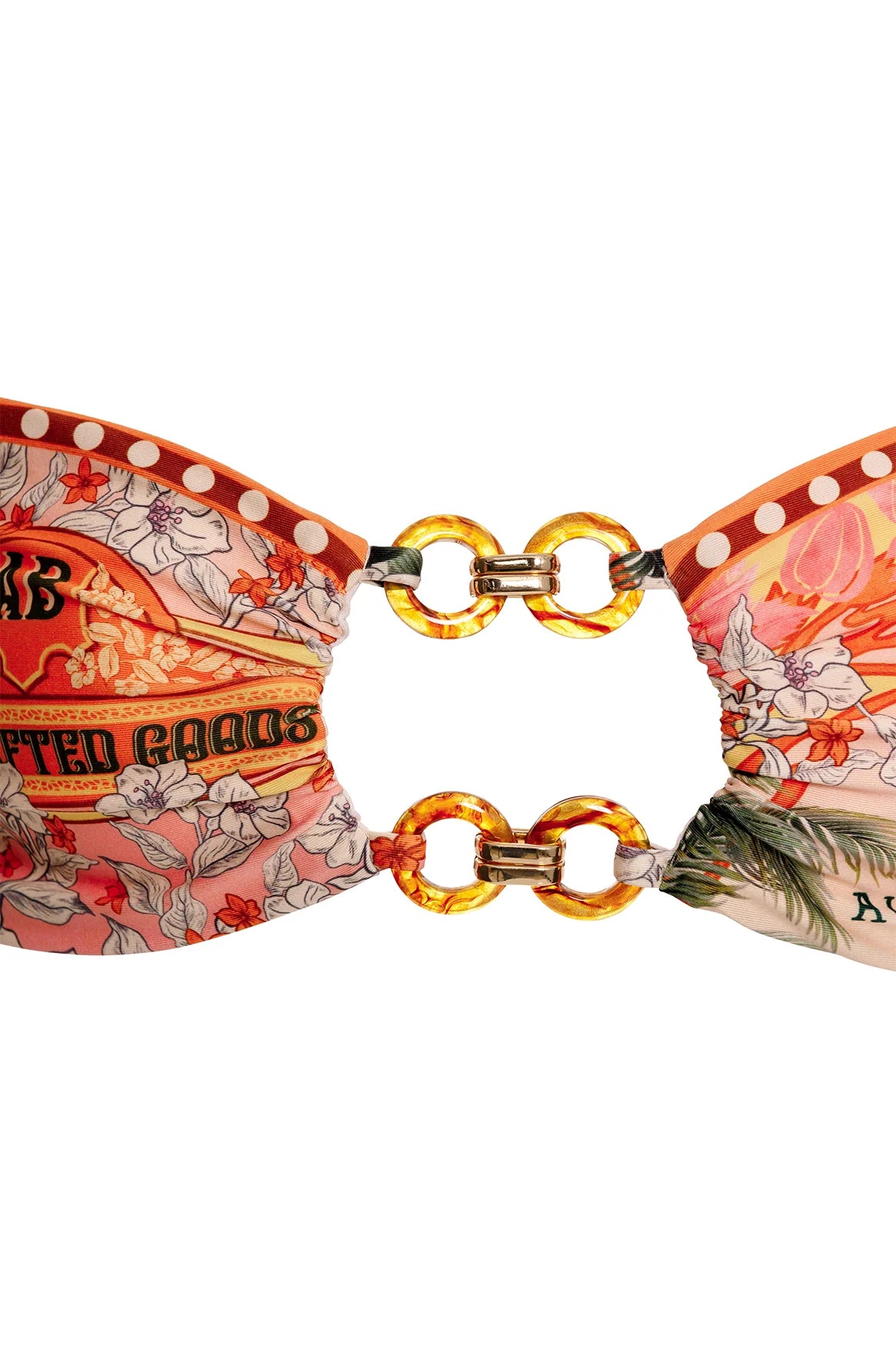 Multicolor bandeau top with removable straps, front cutout, and ring details