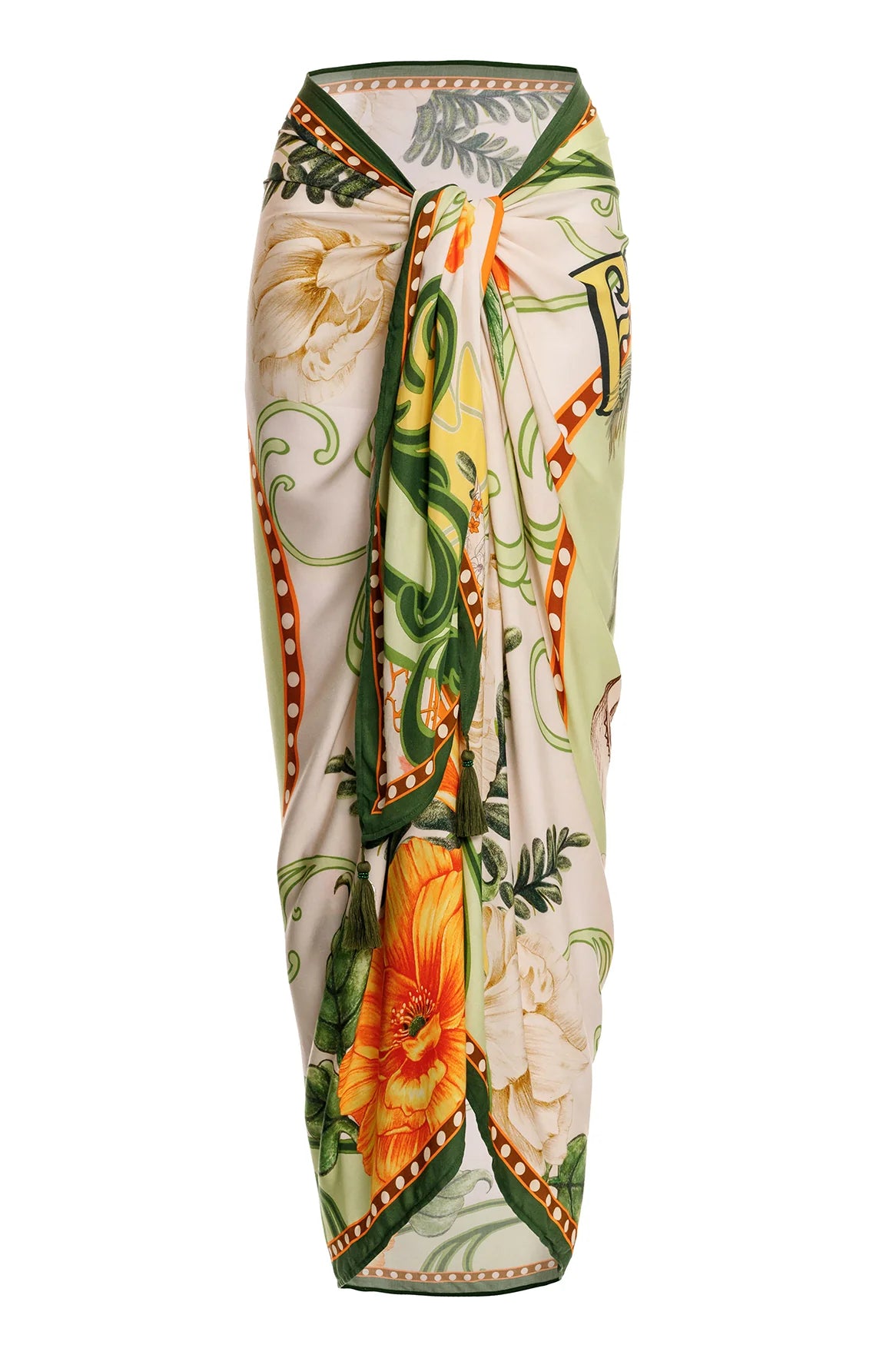 Long tasseled sarong in a vibrant tropical print