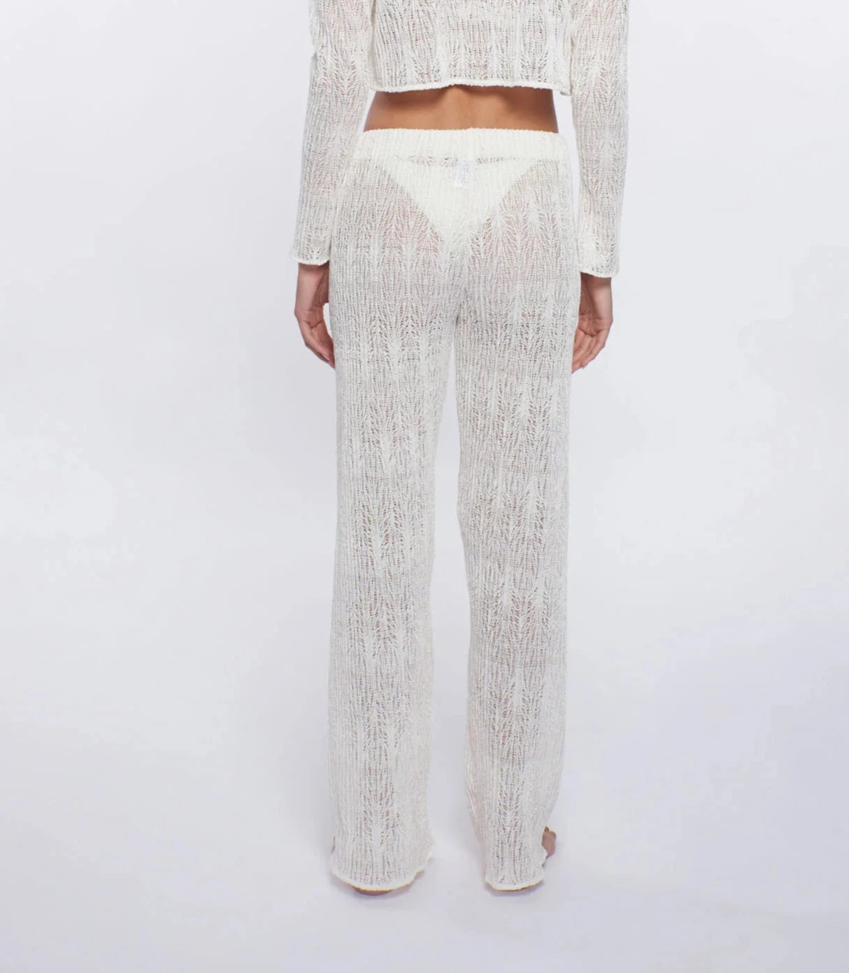 Sheer ivory coverup pants with elastic waistband