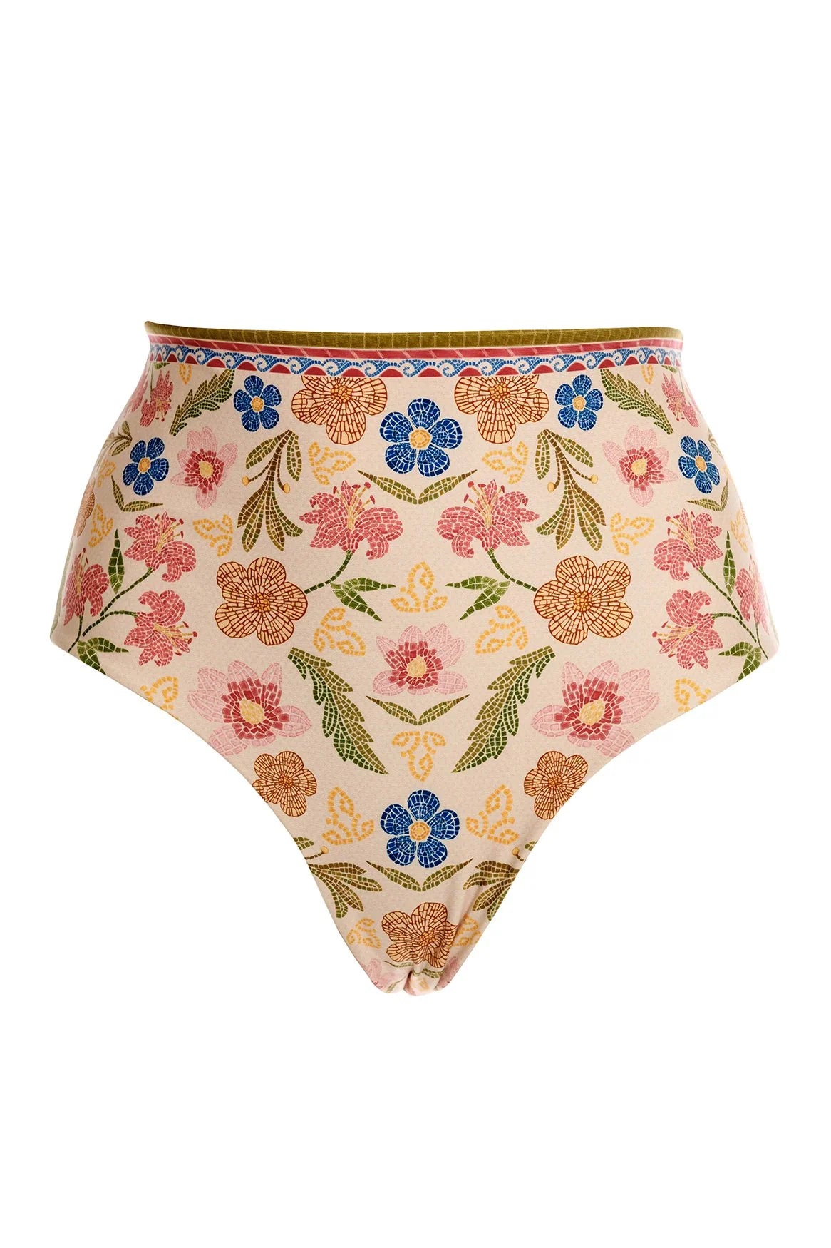High waist bottom with reversible multicolor print