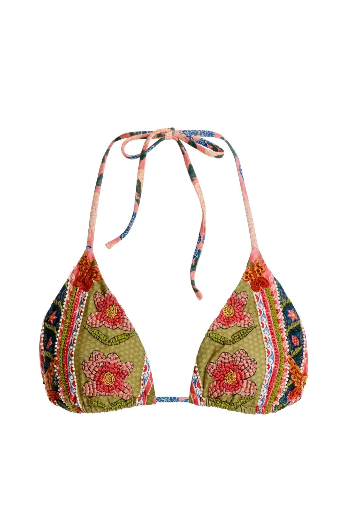 Beaded adjustable triangle top in multicolor print