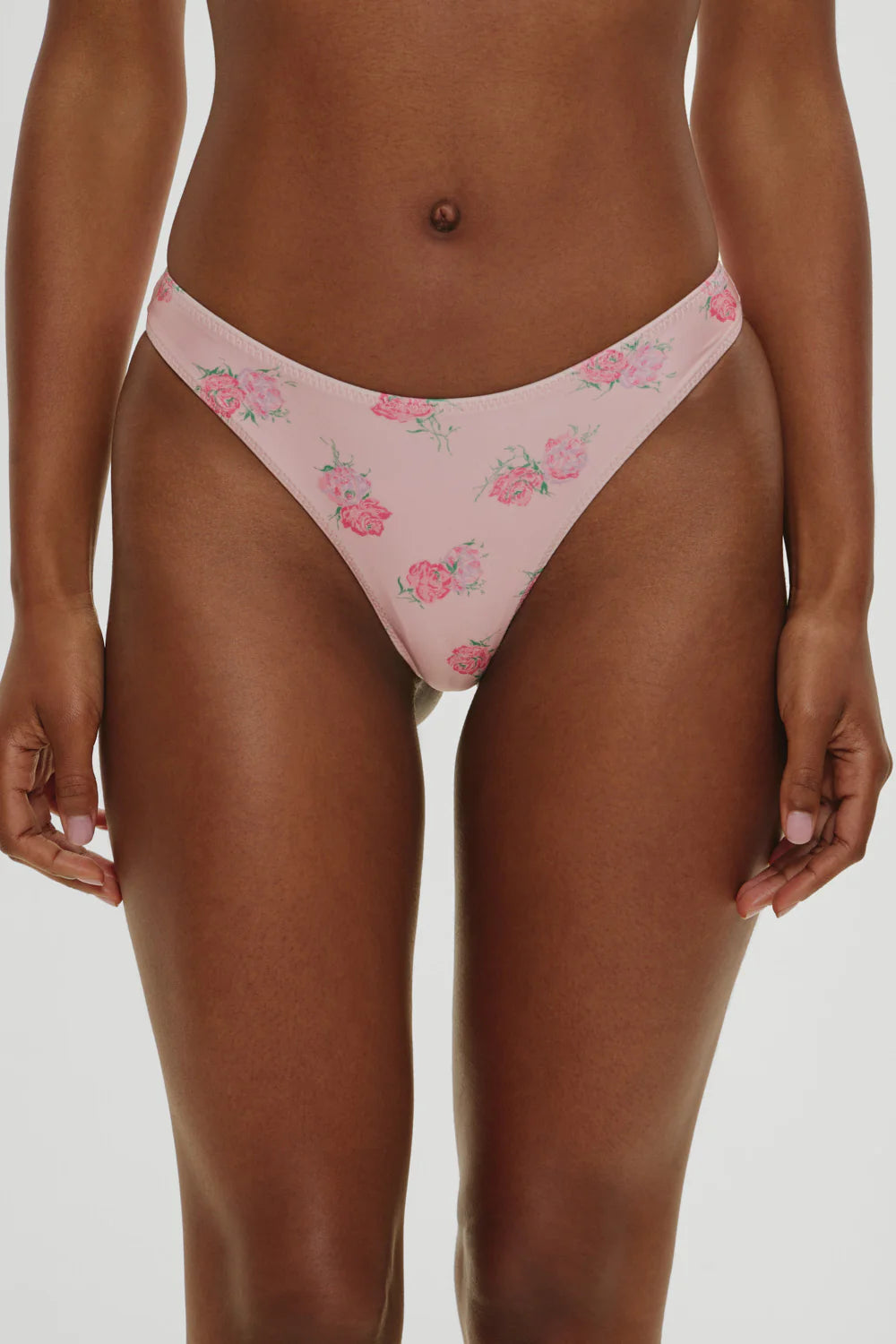Pink floral print bottom with medium coverage in the back.