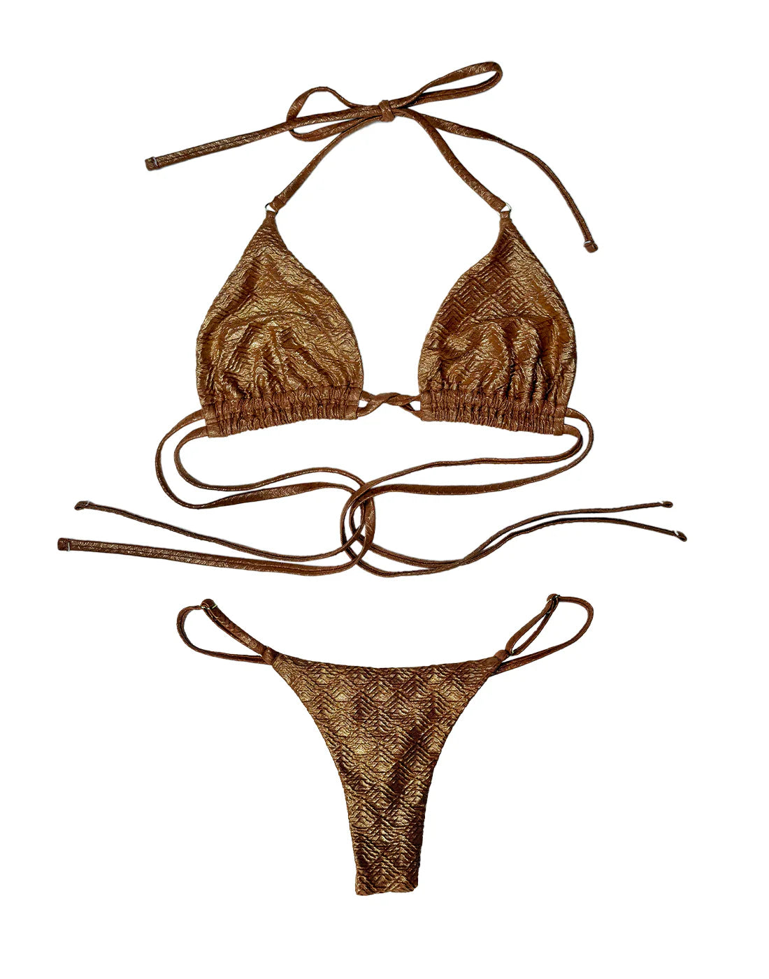 Textured gold triangle top with double strings under the bust