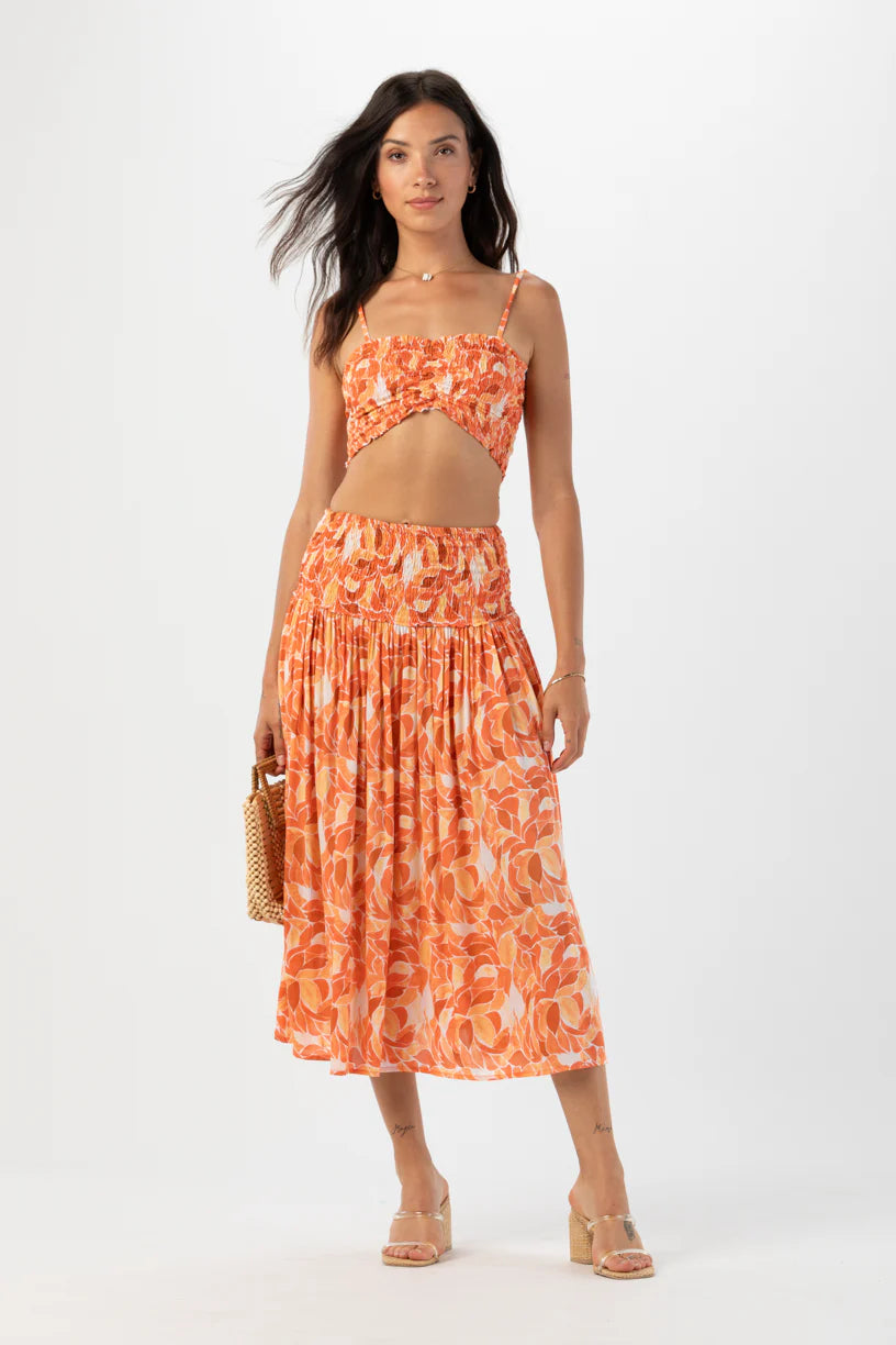 Orange Print Smocked Crop Top