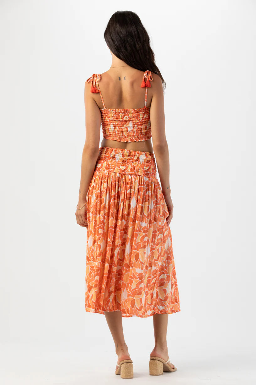 Orange Print Smocked Crop Top