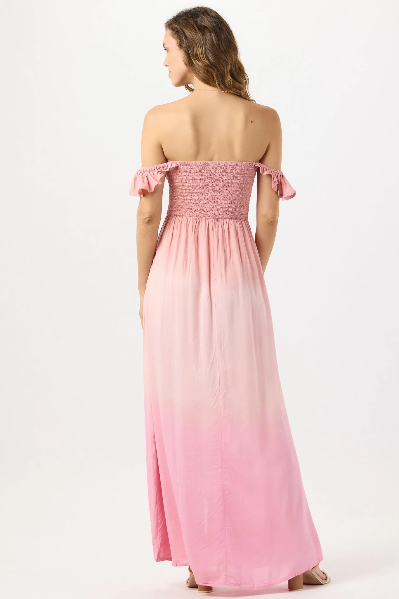 Ombre style maxi dress with ruffled sleeves in pink and mauve