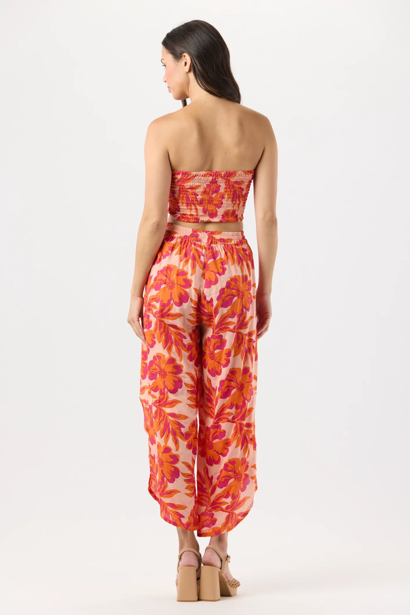 Strapless smocked crop top in Hawaiian print