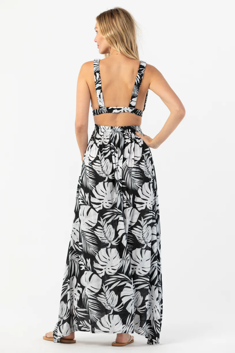 Plunging maxi dress with fauna print