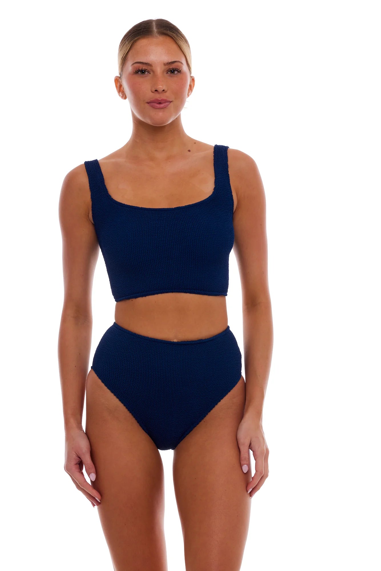 One size textured crop top in Navy Blue