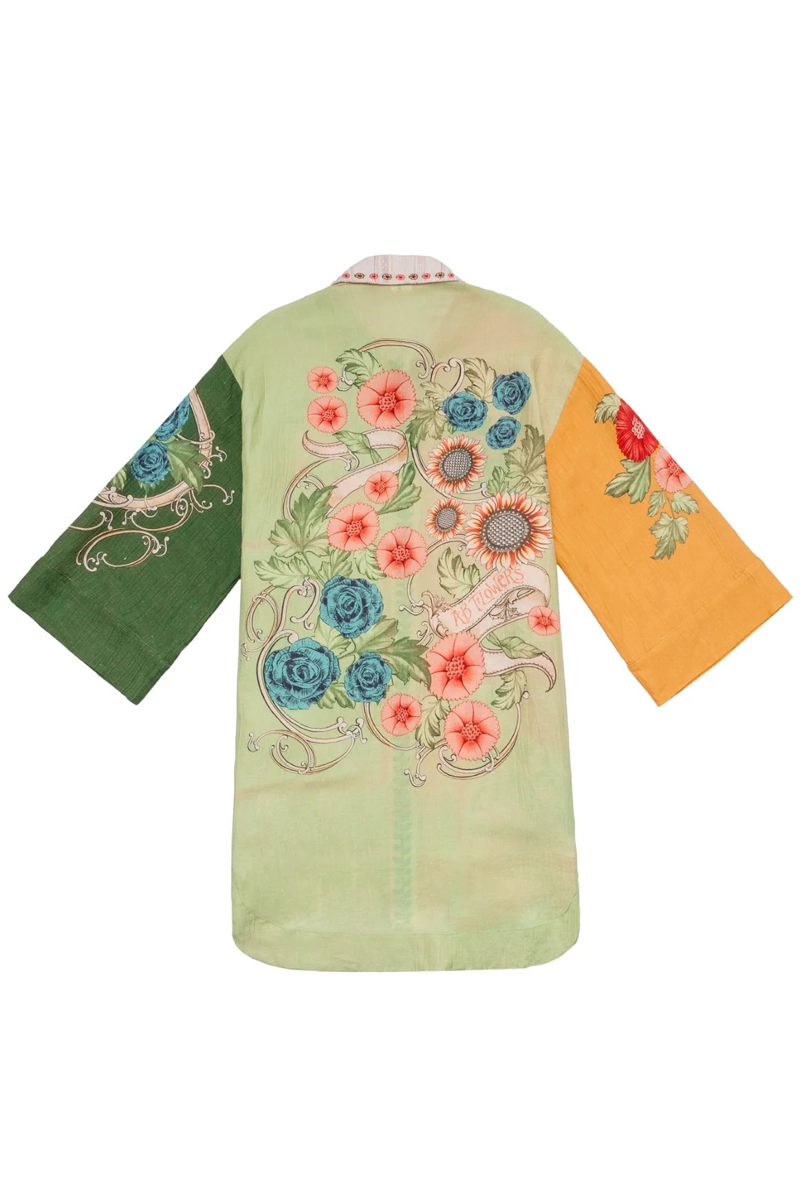 Embroidered floral print button down coverup shirt