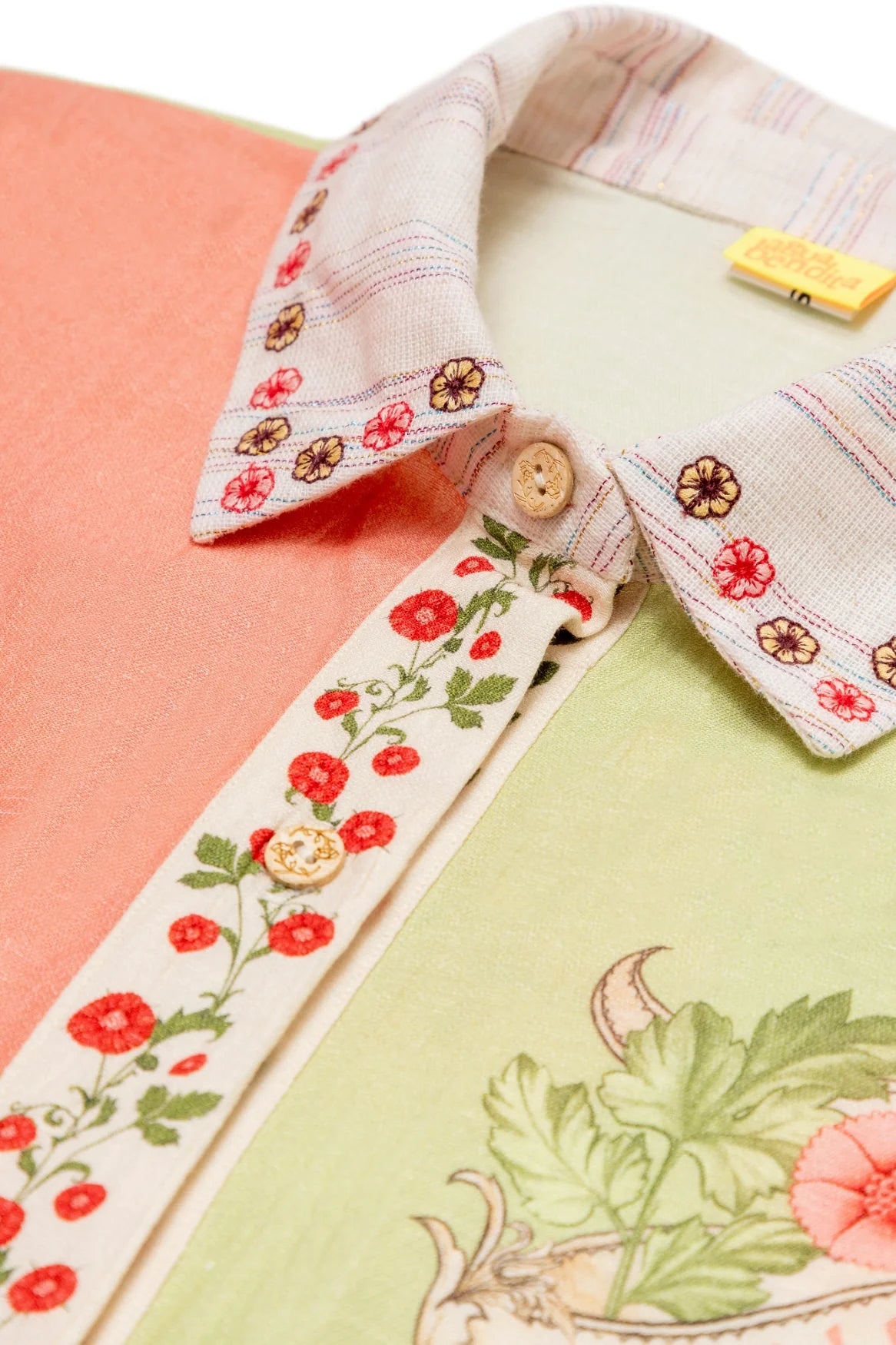 Embroidered floral print button down coverup shirt