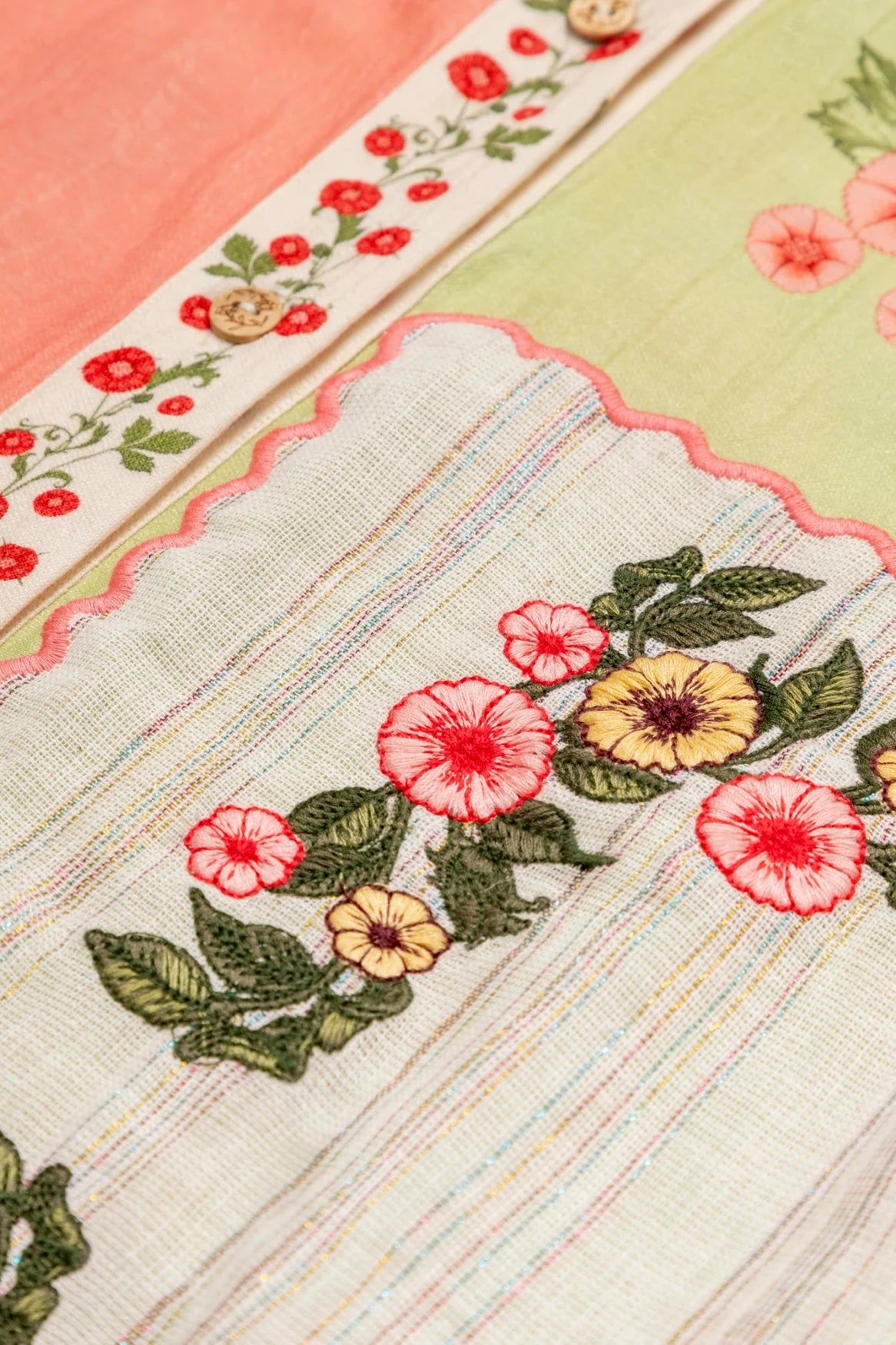 Embroidered floral print button down coverup shirt