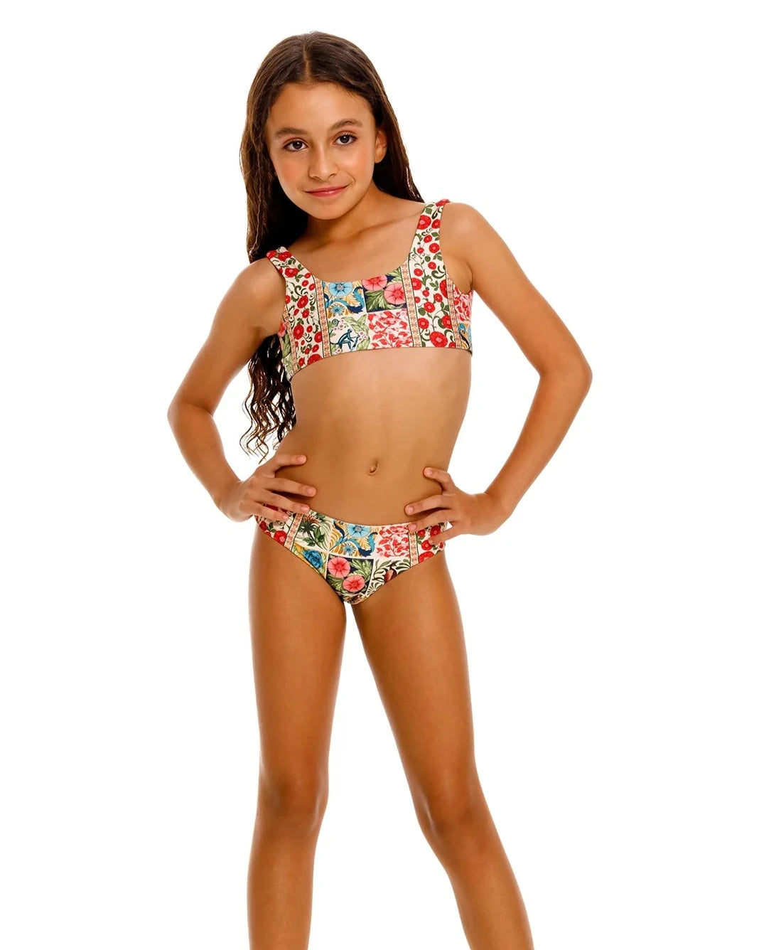Kids' reversible two piece with a scoop neck top in floral print