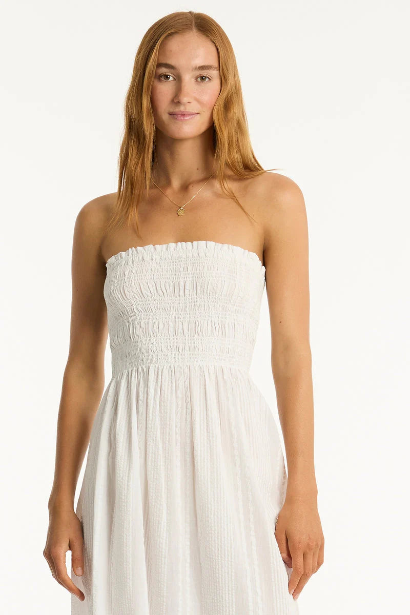 White cotton dress with removable straps
