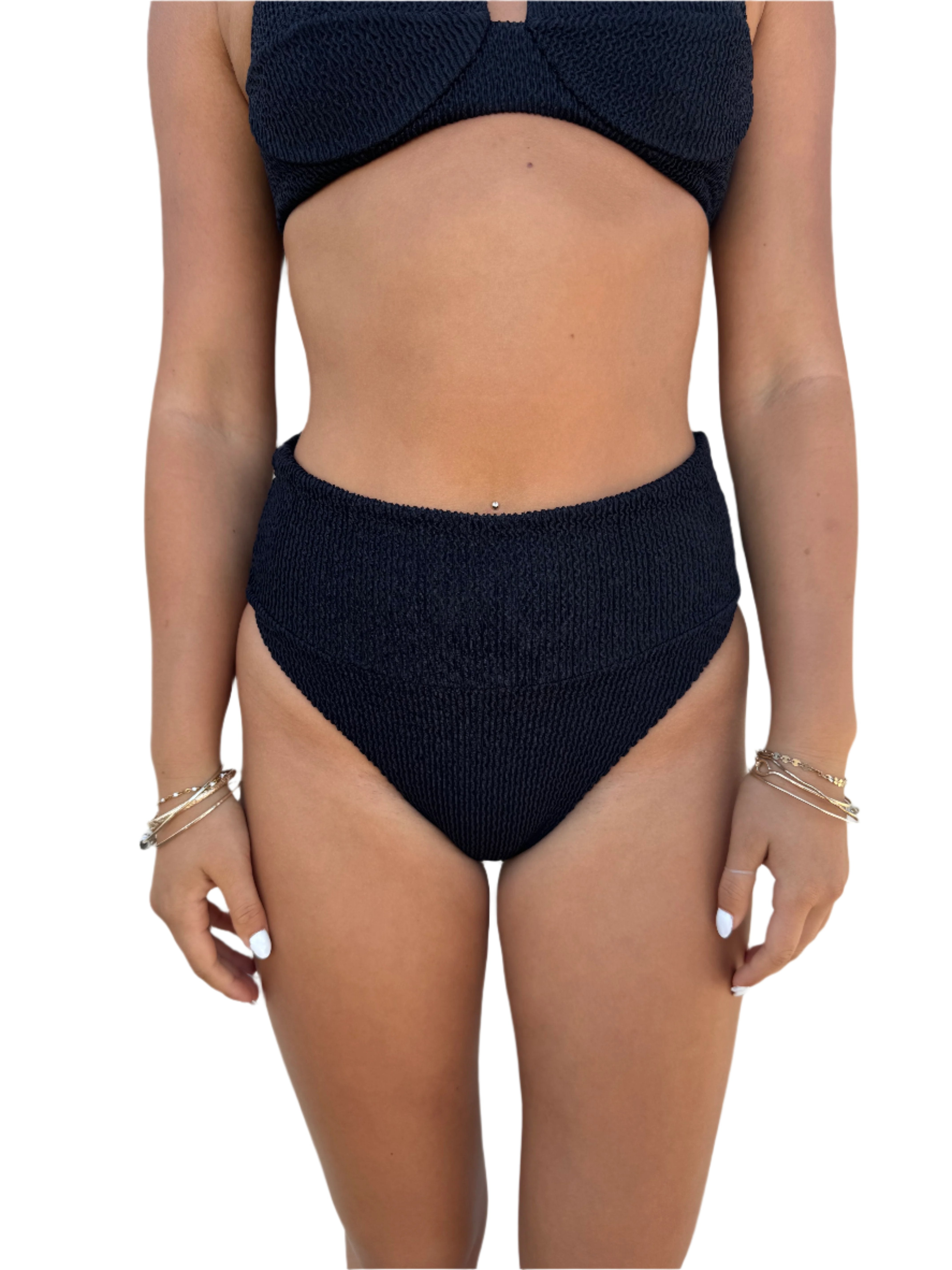 Textured high waist bottom in black