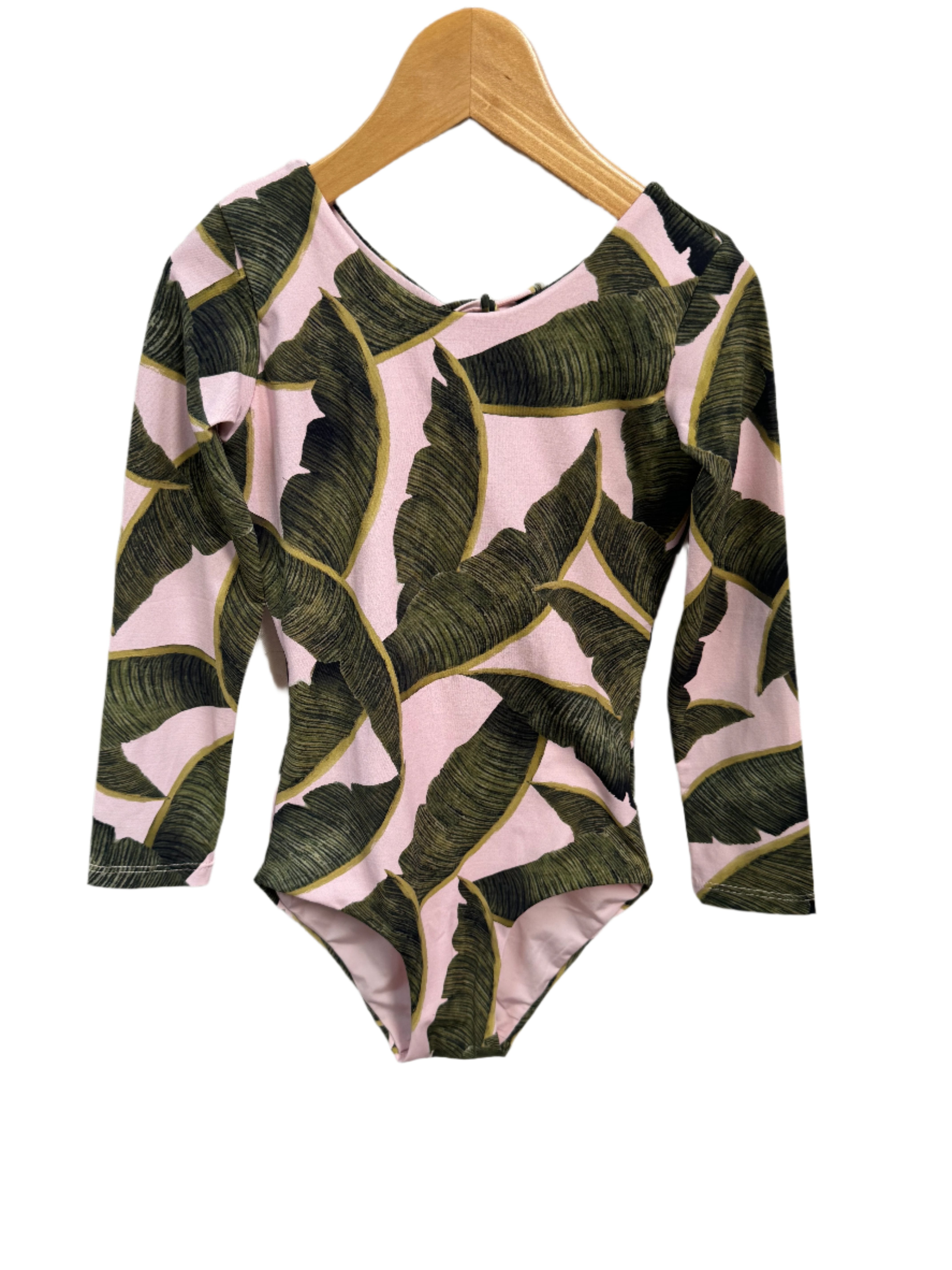 Girl's long sleeve palm leaf print one piece