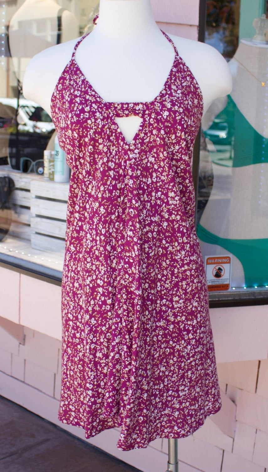 Red floral print mini dress