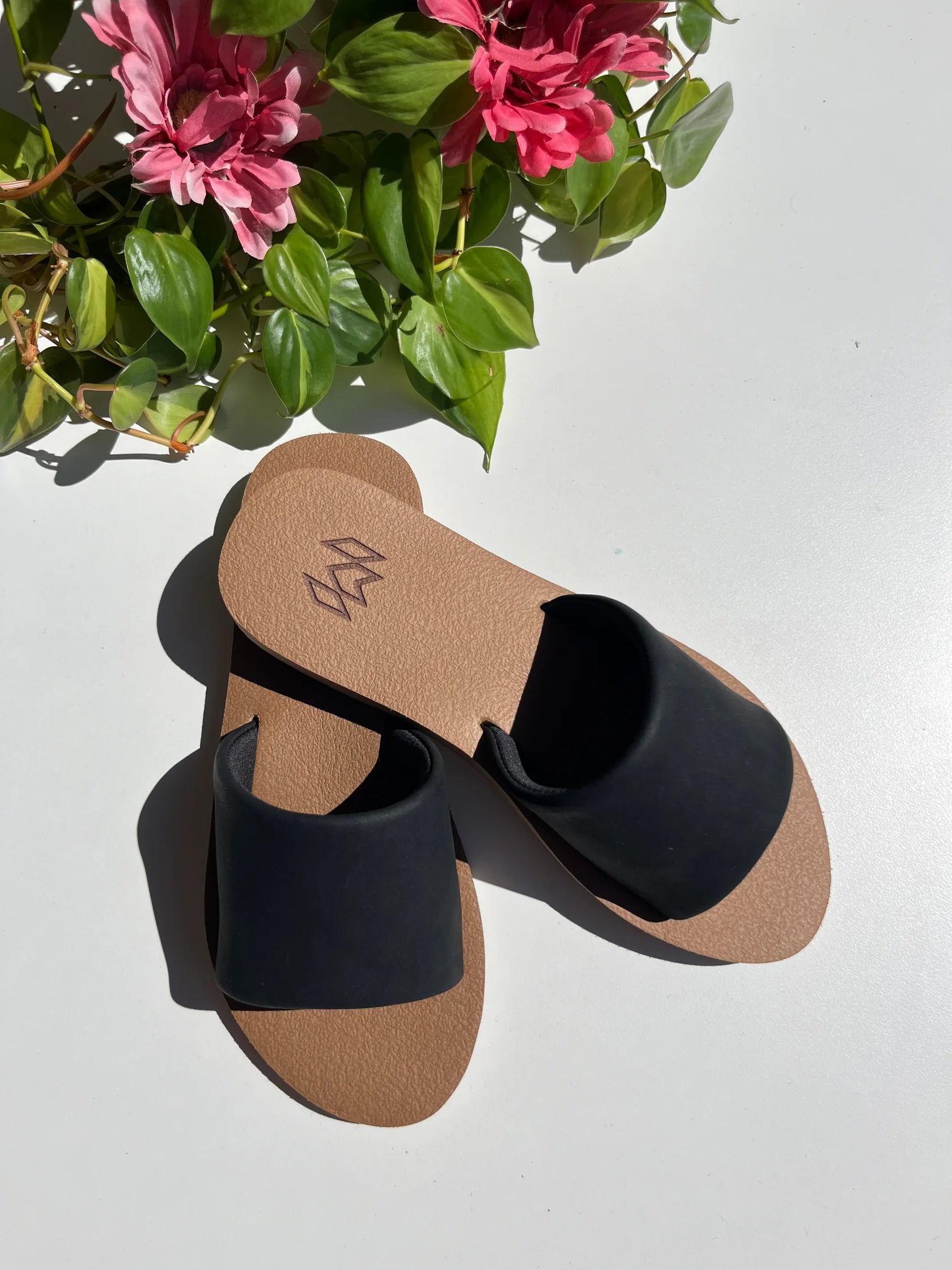 Black slip on sandals