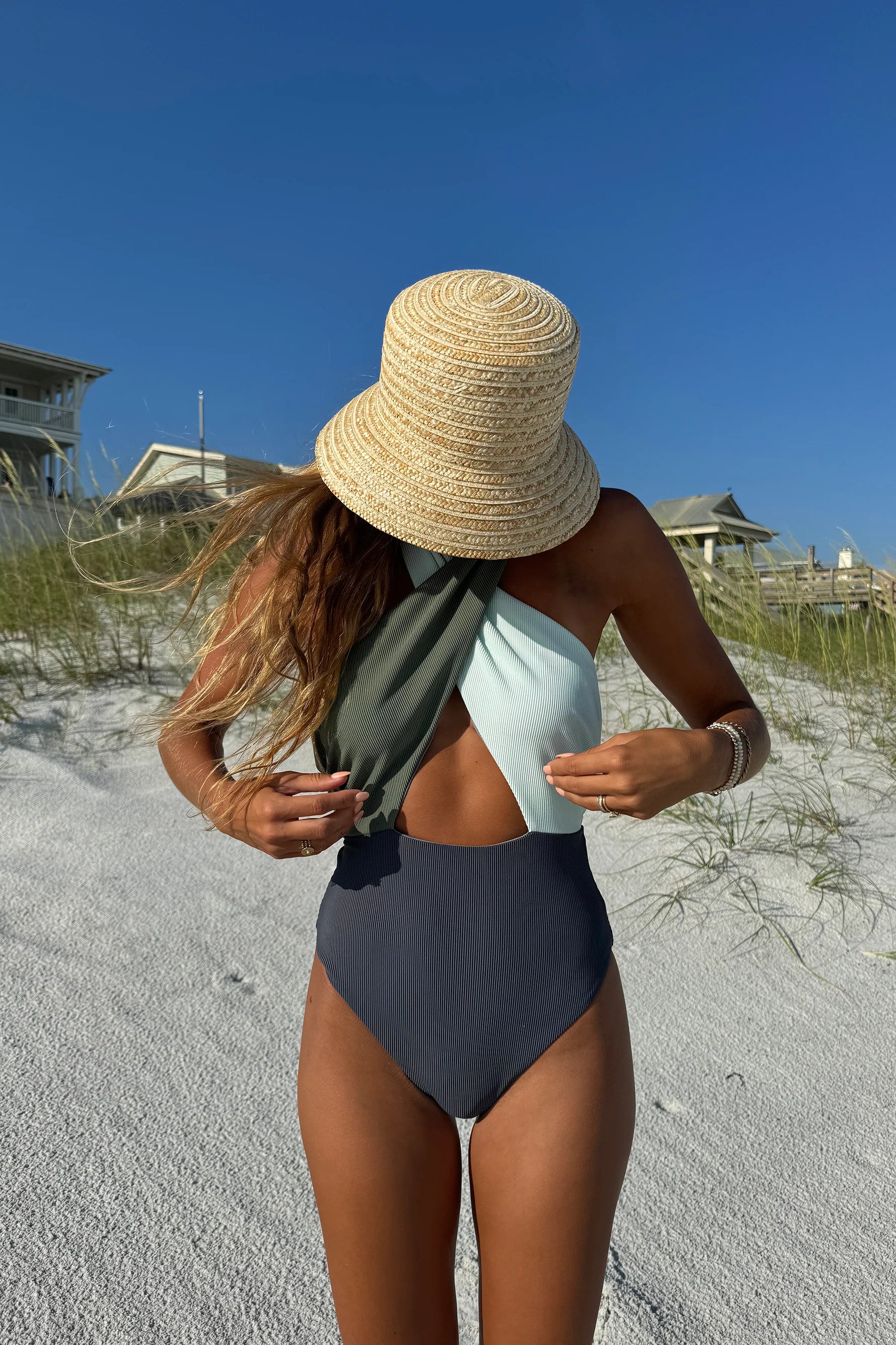 Ribbed Cutout Halter One Piece