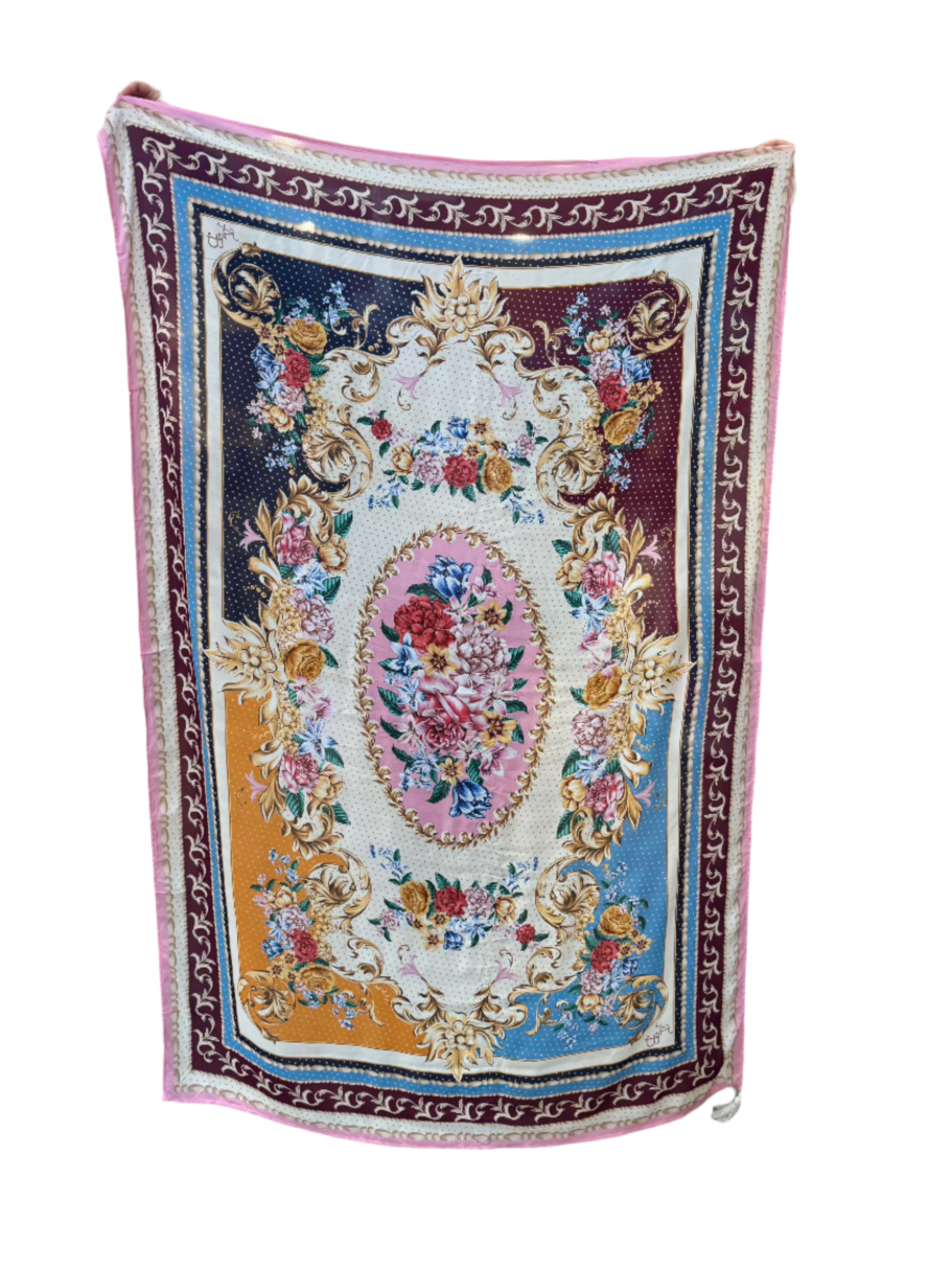 Long floral print sarong with tassels