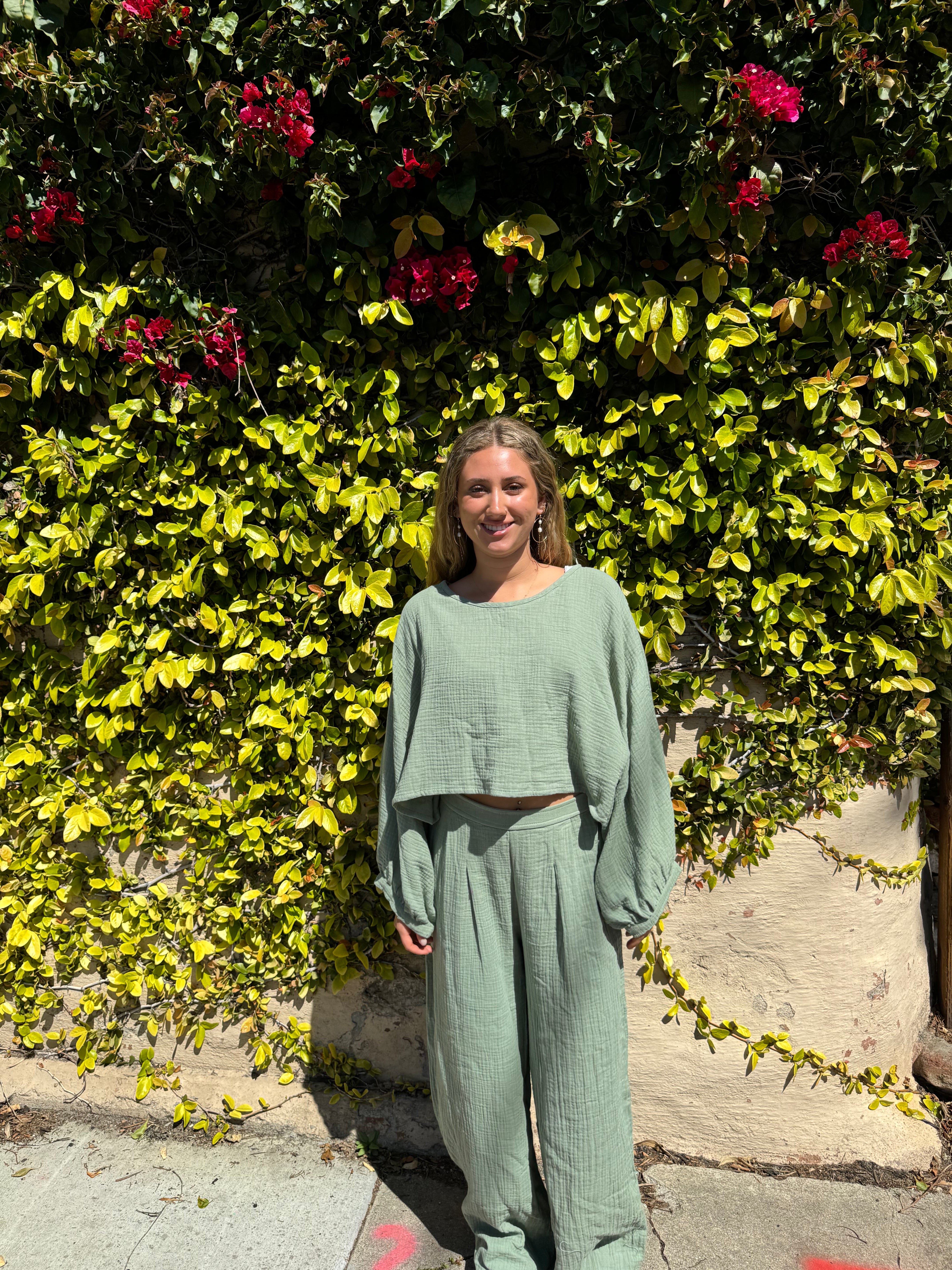 Flowy cotton top in Sage Green.