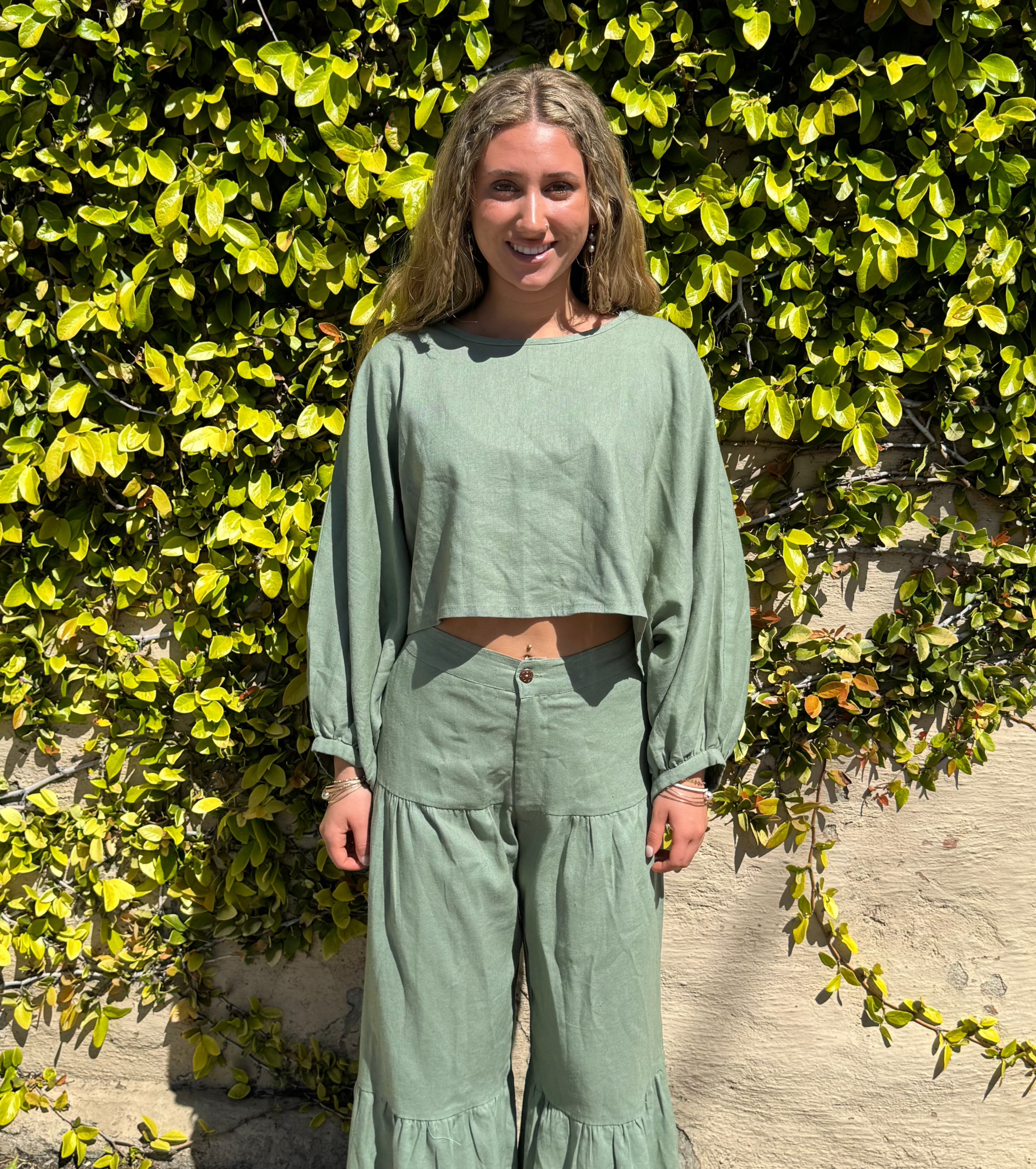 Flowy linen top in Sage Green