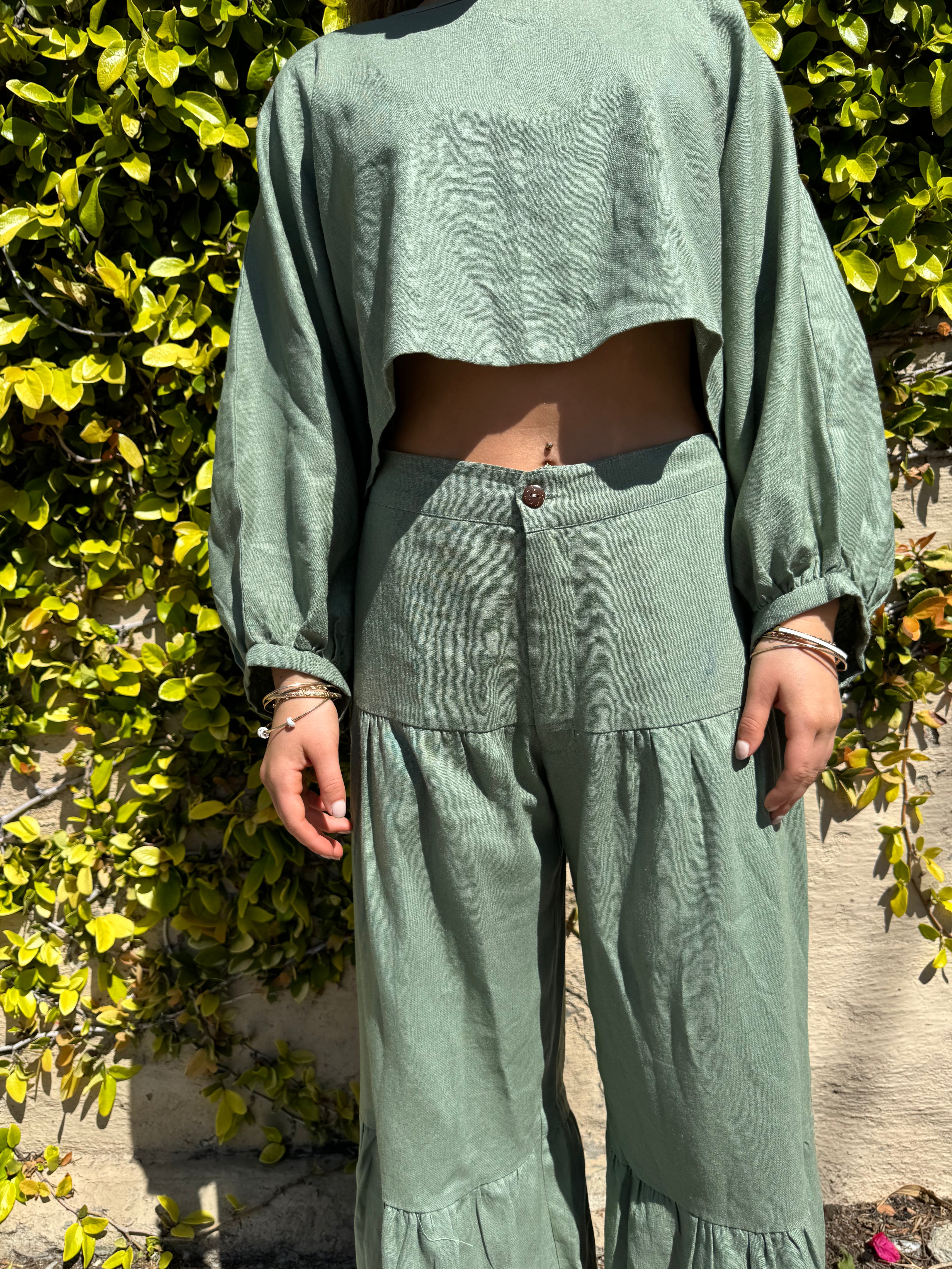 Flowy linen top in Sage Green