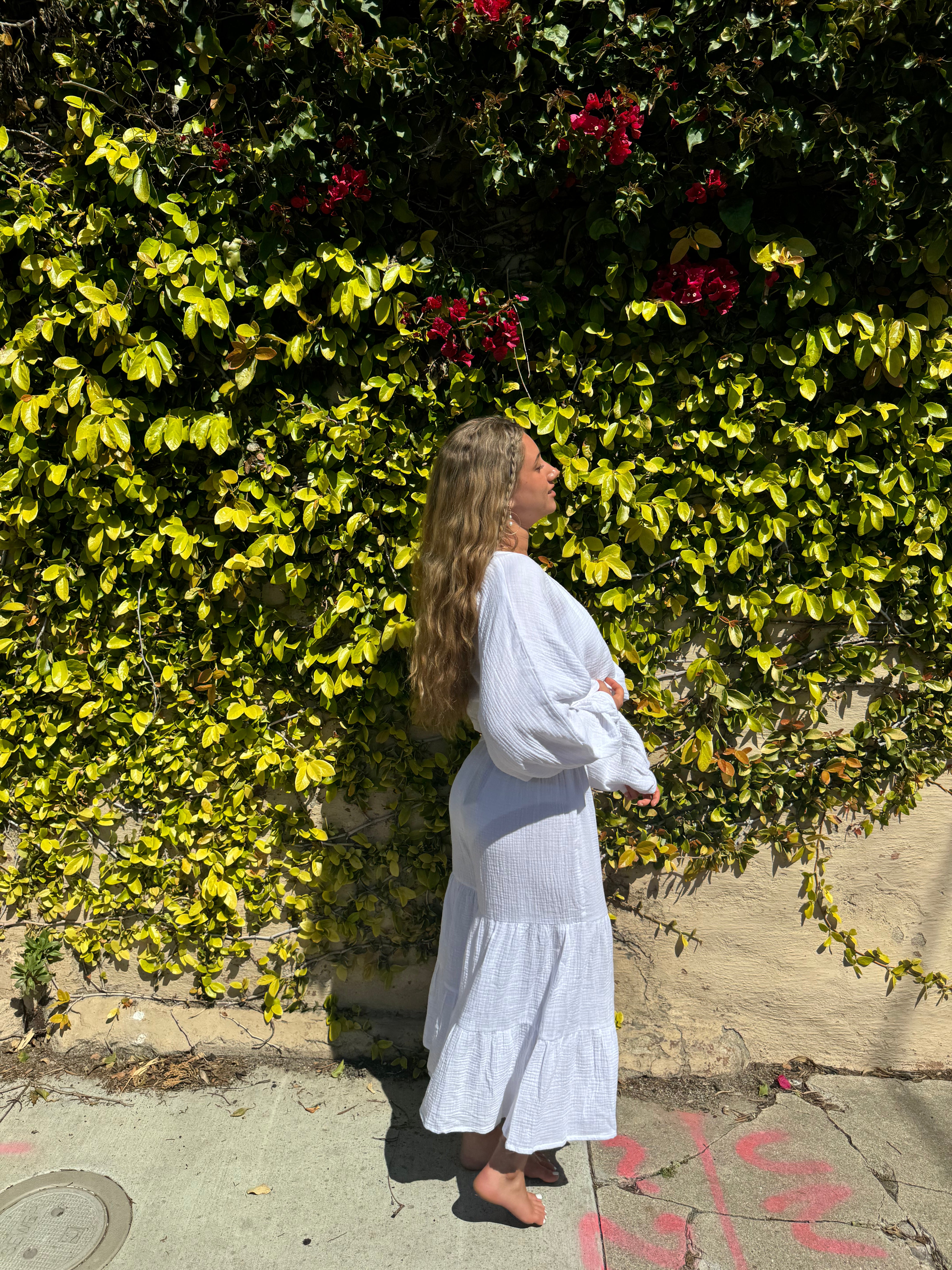 Flowy cotton gauze top in White.