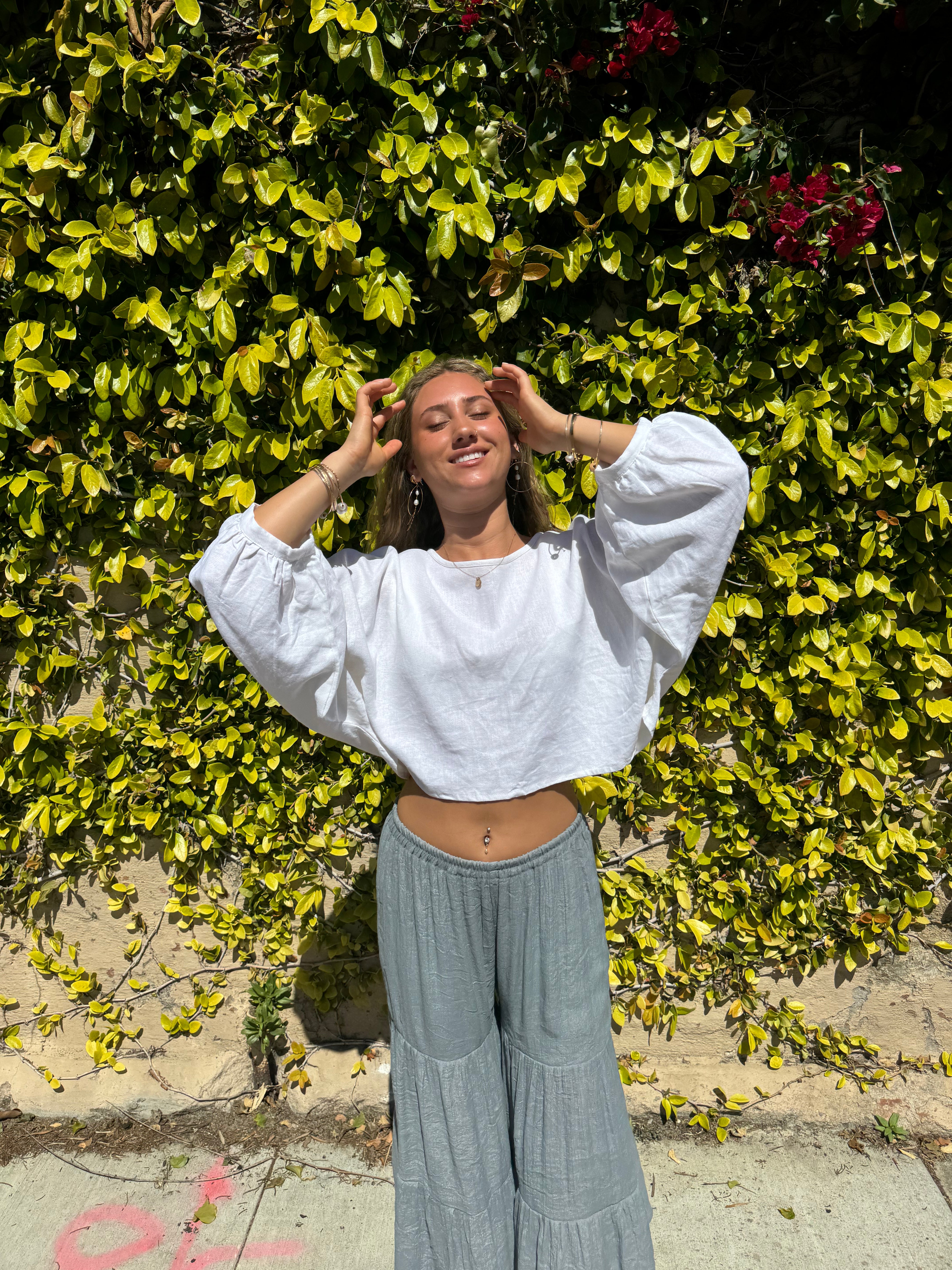 Flowy linen top in White.