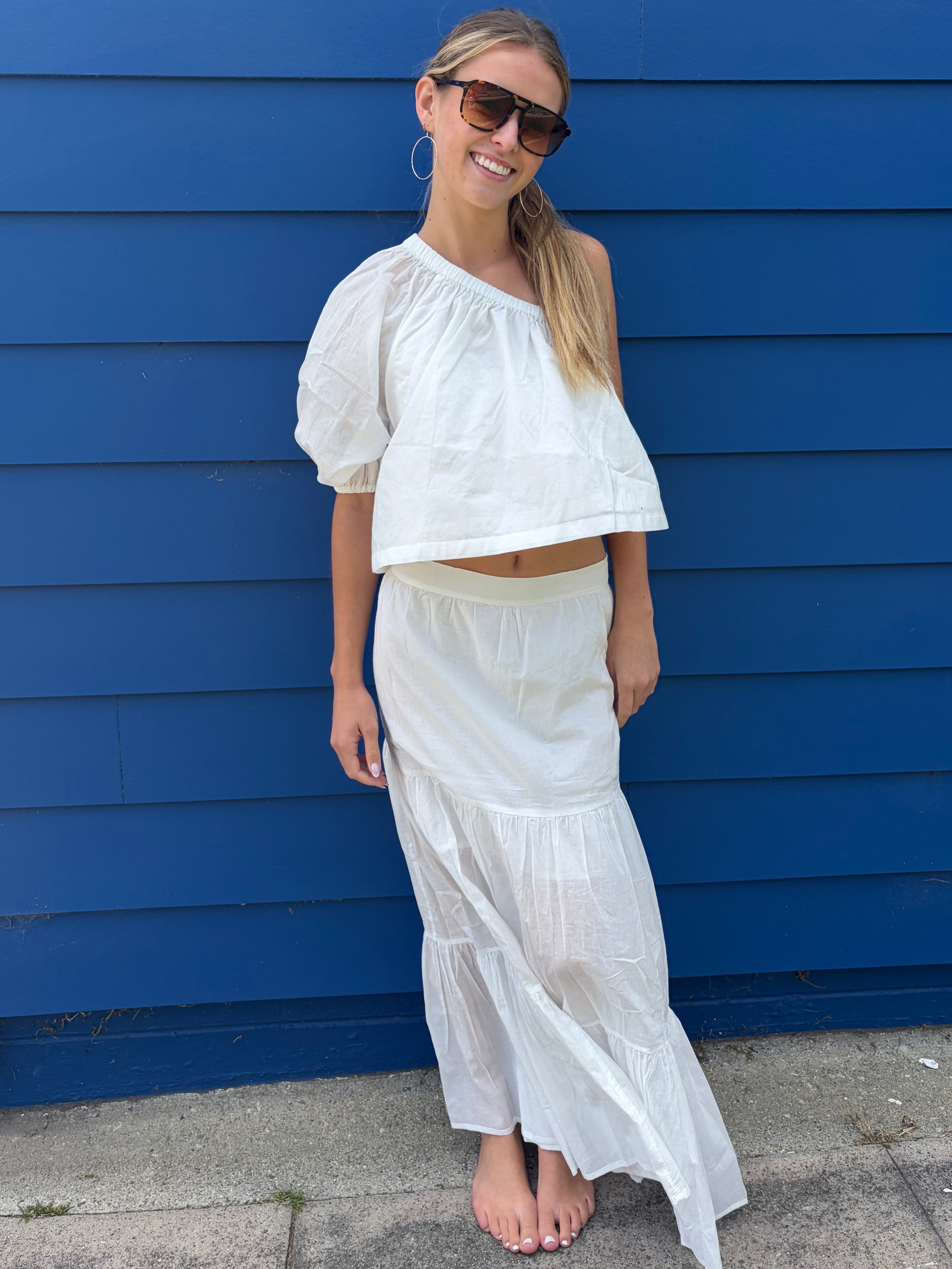 Flowy one shoulder crop top in white