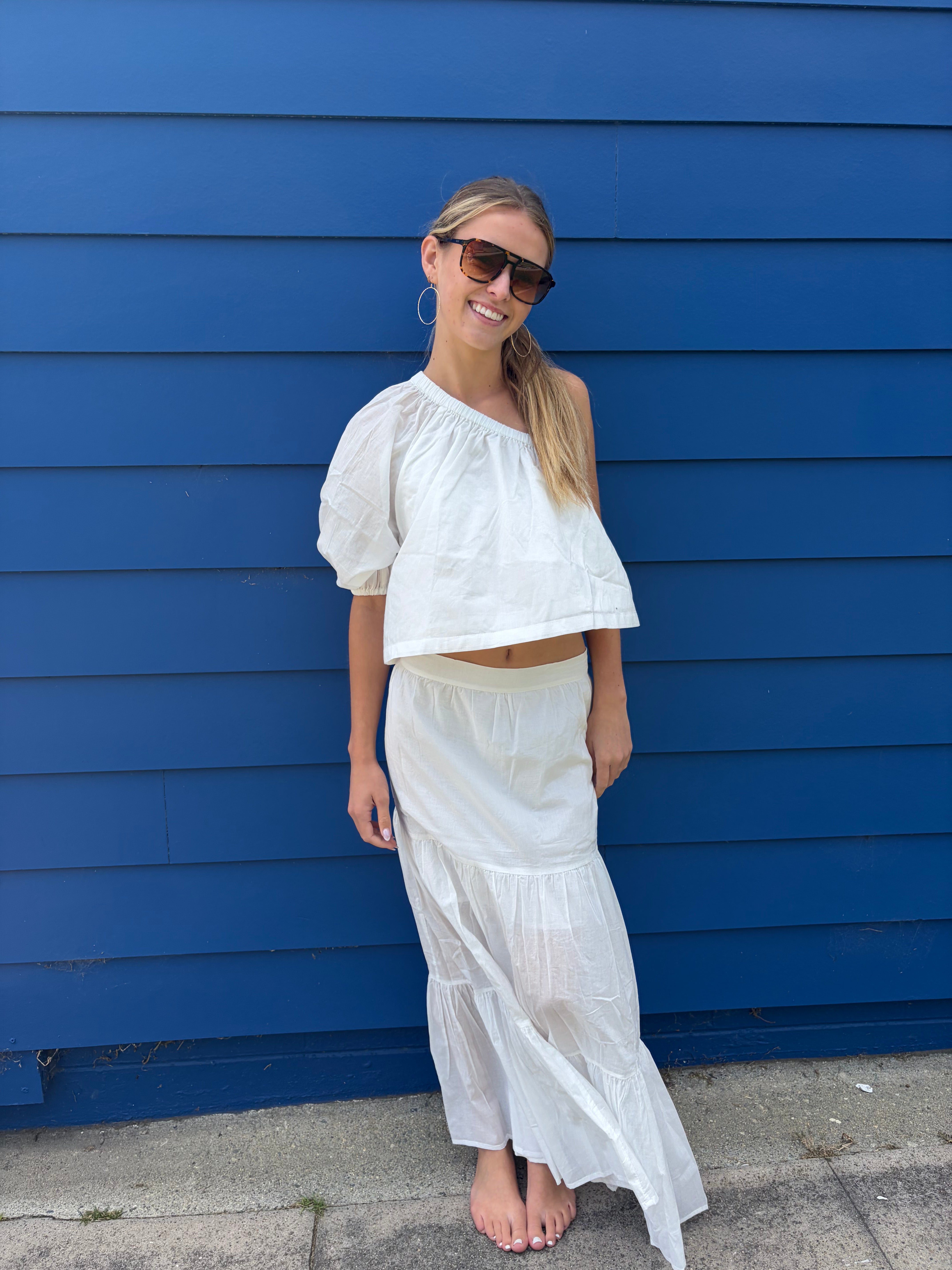 Flowy one shoulder crop top in white