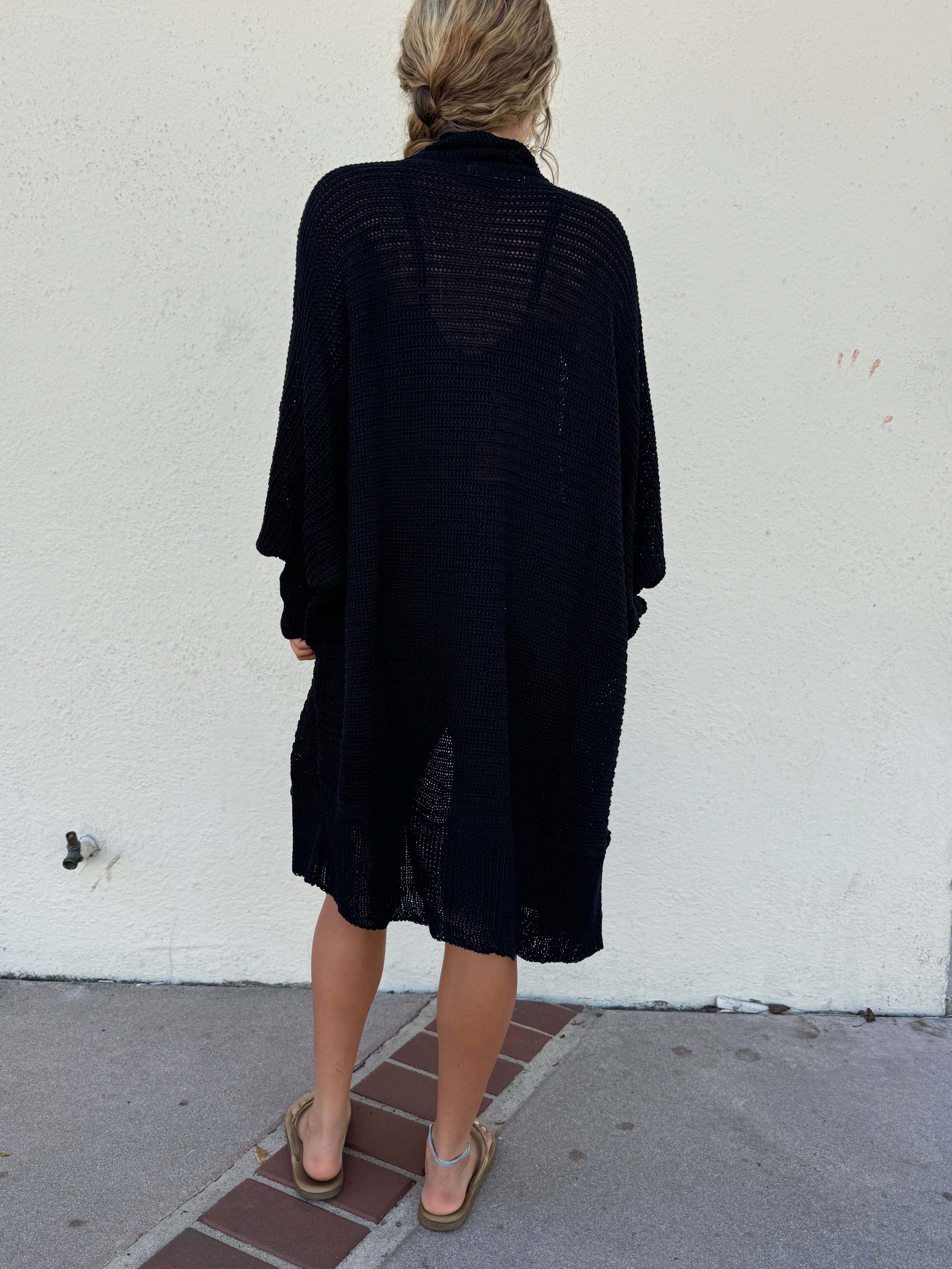 Long black open cotton cardigan