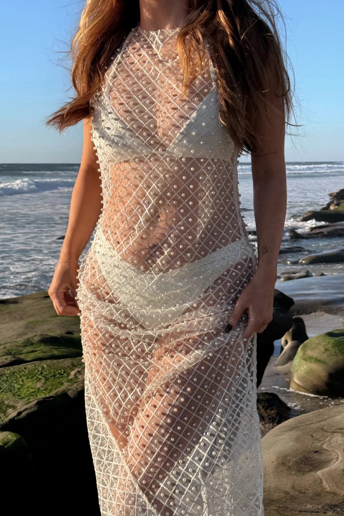 Pearl Studded Ivory Triangle Top