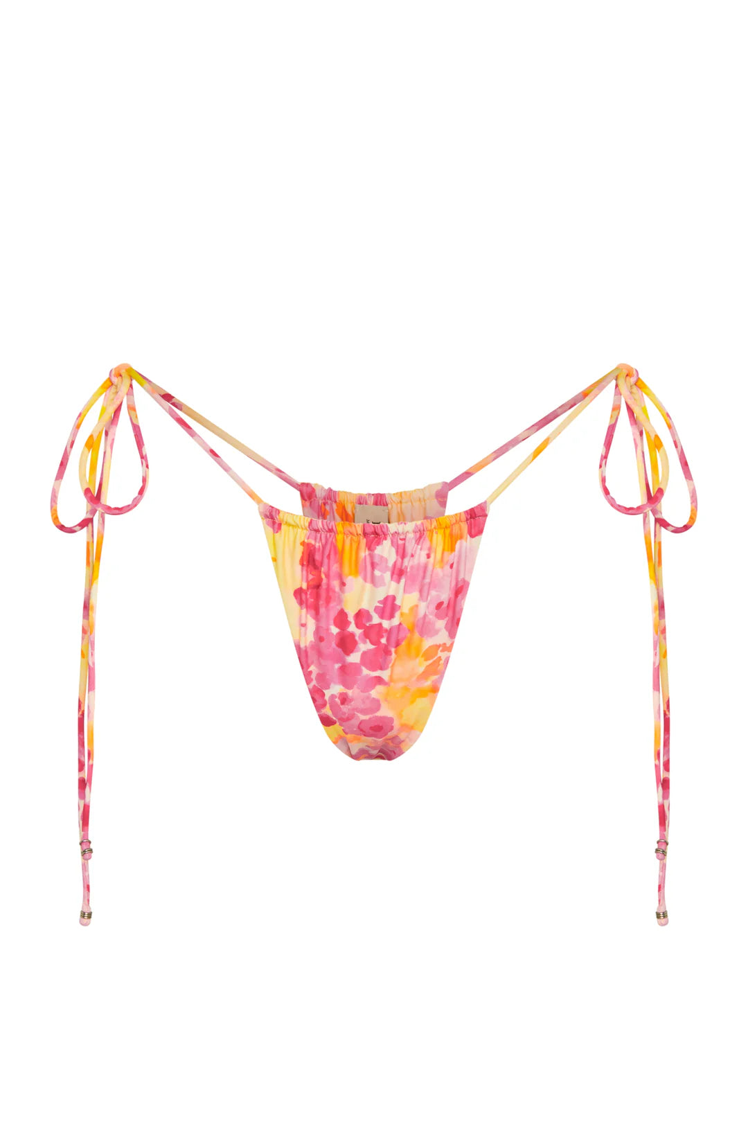 Skimpy bikini bottom with a single tie side in colorful print