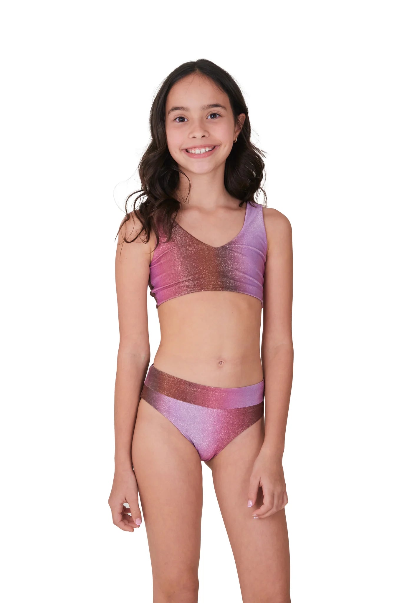 Girls' two piece swim set in shine fabric