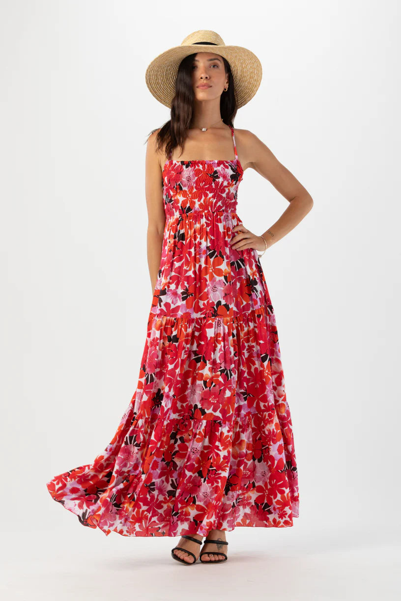 Red Floral Print Maxi Dress