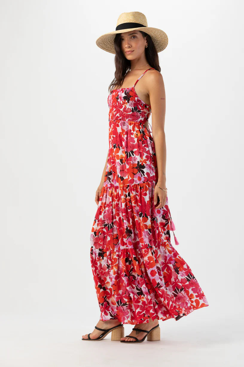 Red Floral Print Maxi Dress