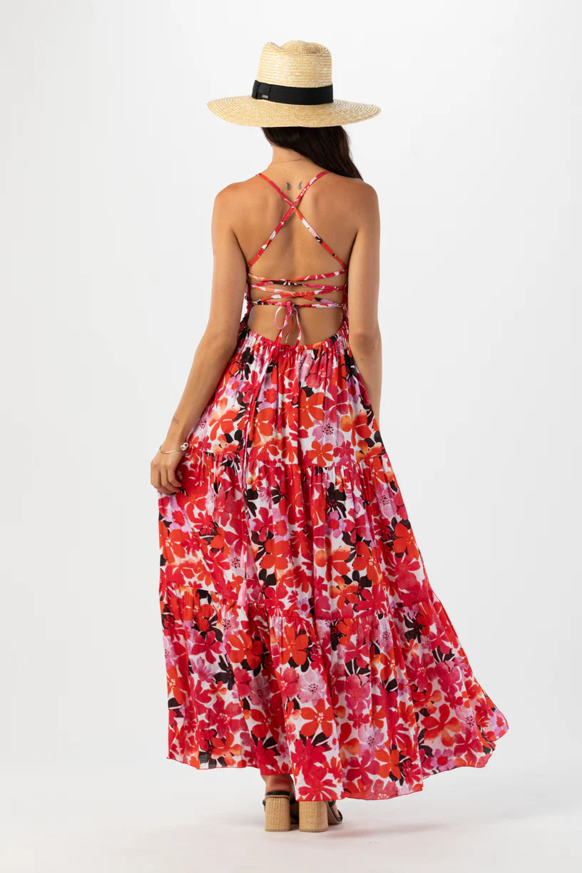 Red Floral Print Maxi Dress