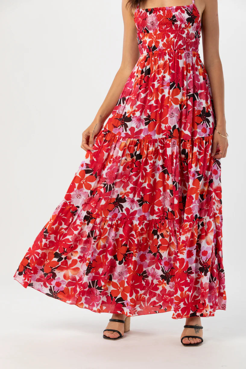 Red Floral Print Maxi Dress