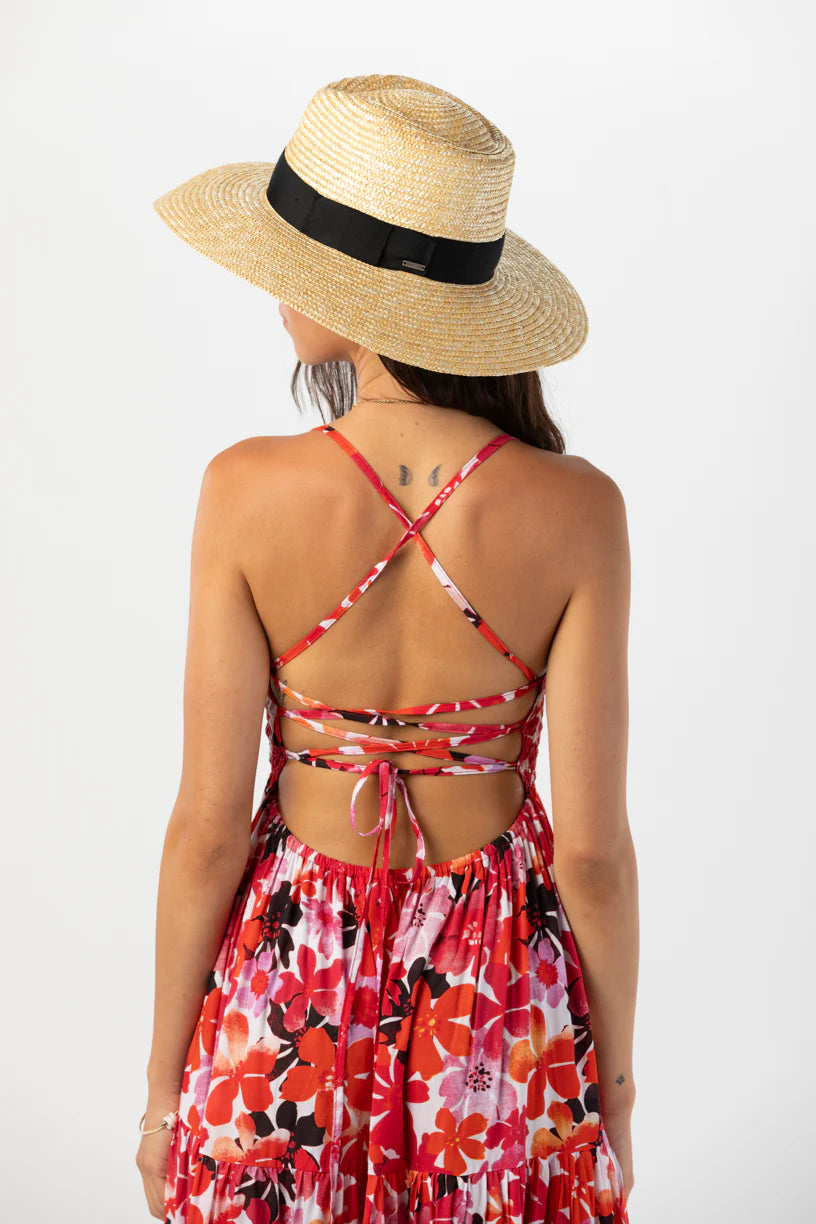 Red Floral Print Maxi Dress