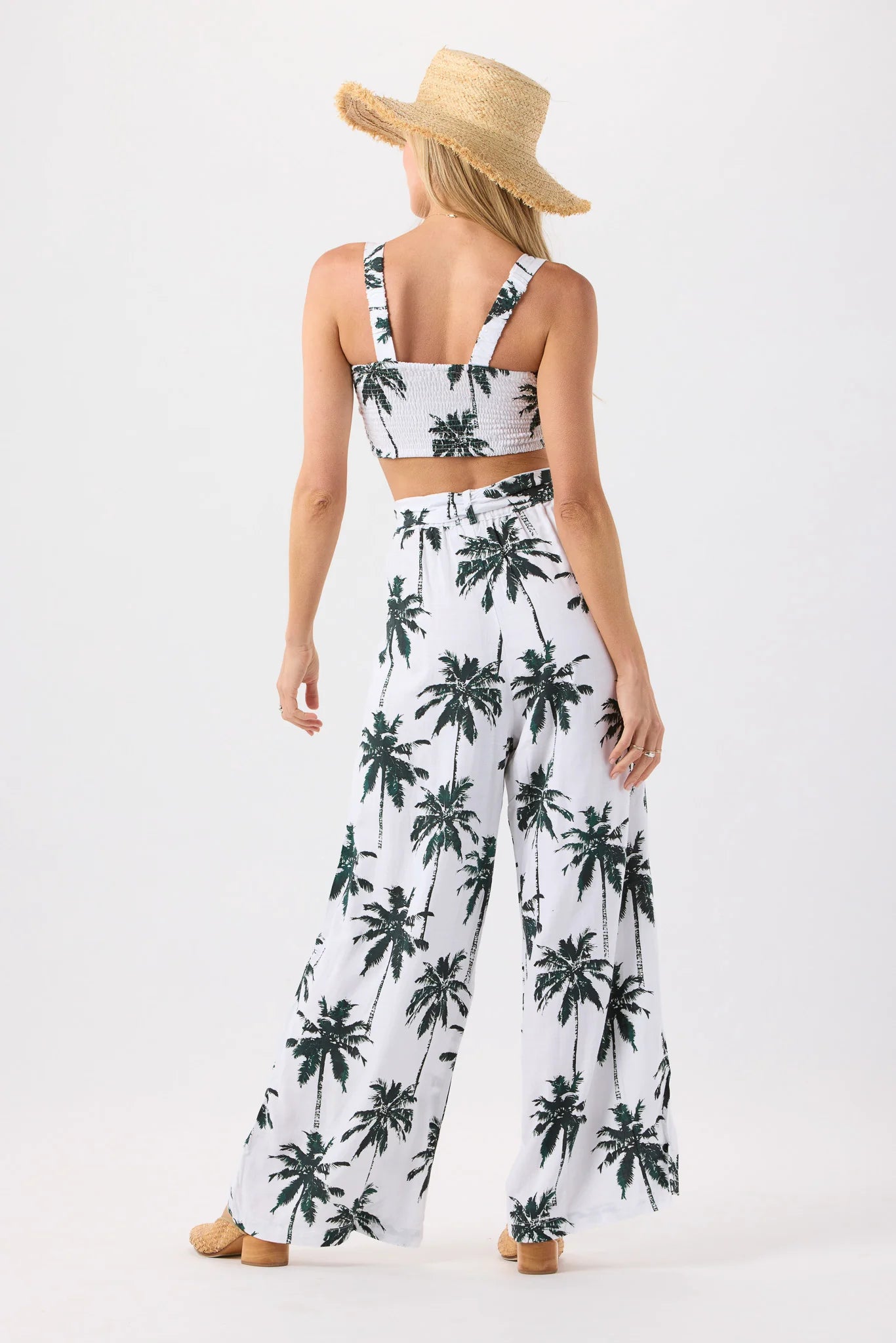 Palm tree print white pants