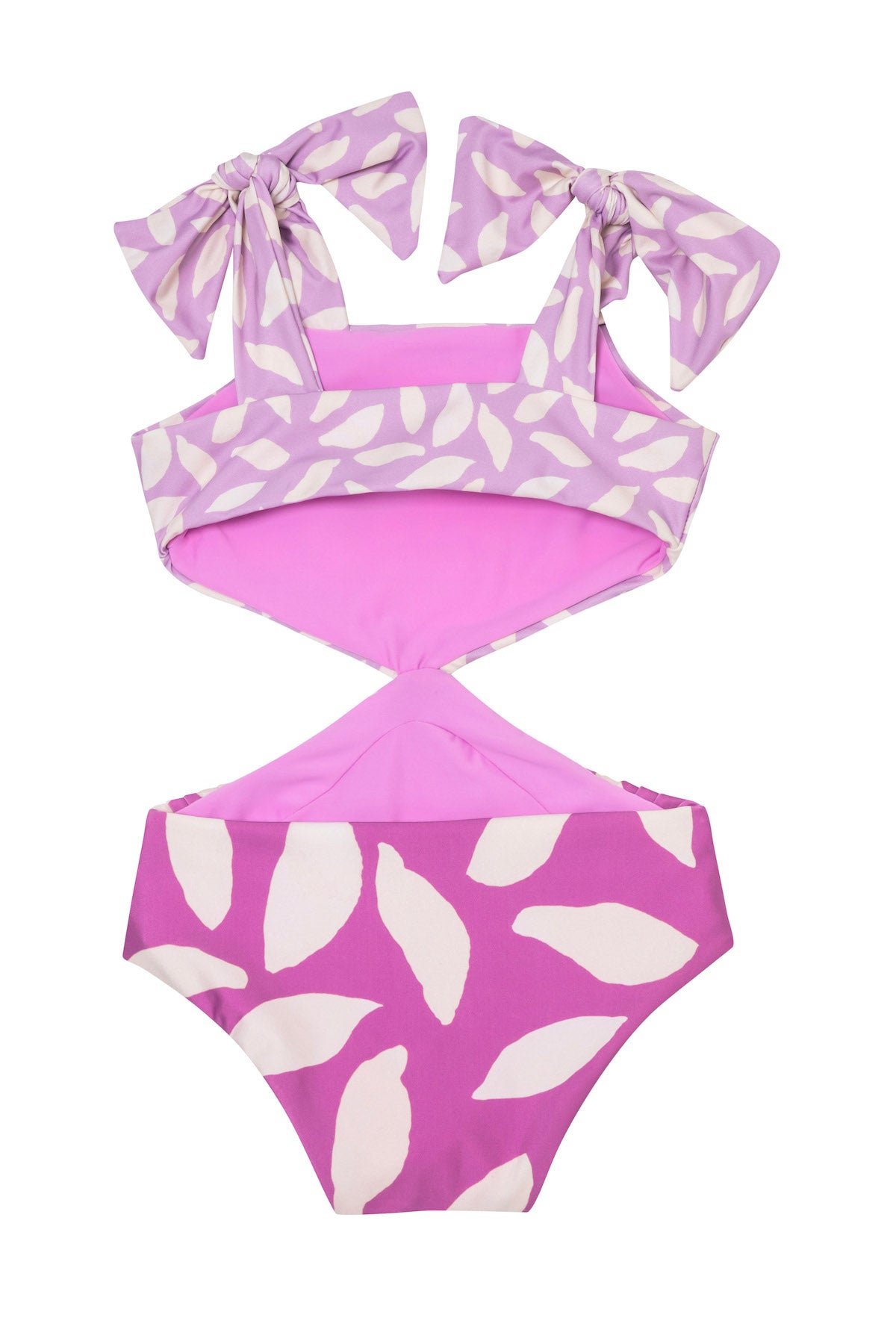 purple and white leaf print kids monokini one piece swimsuit