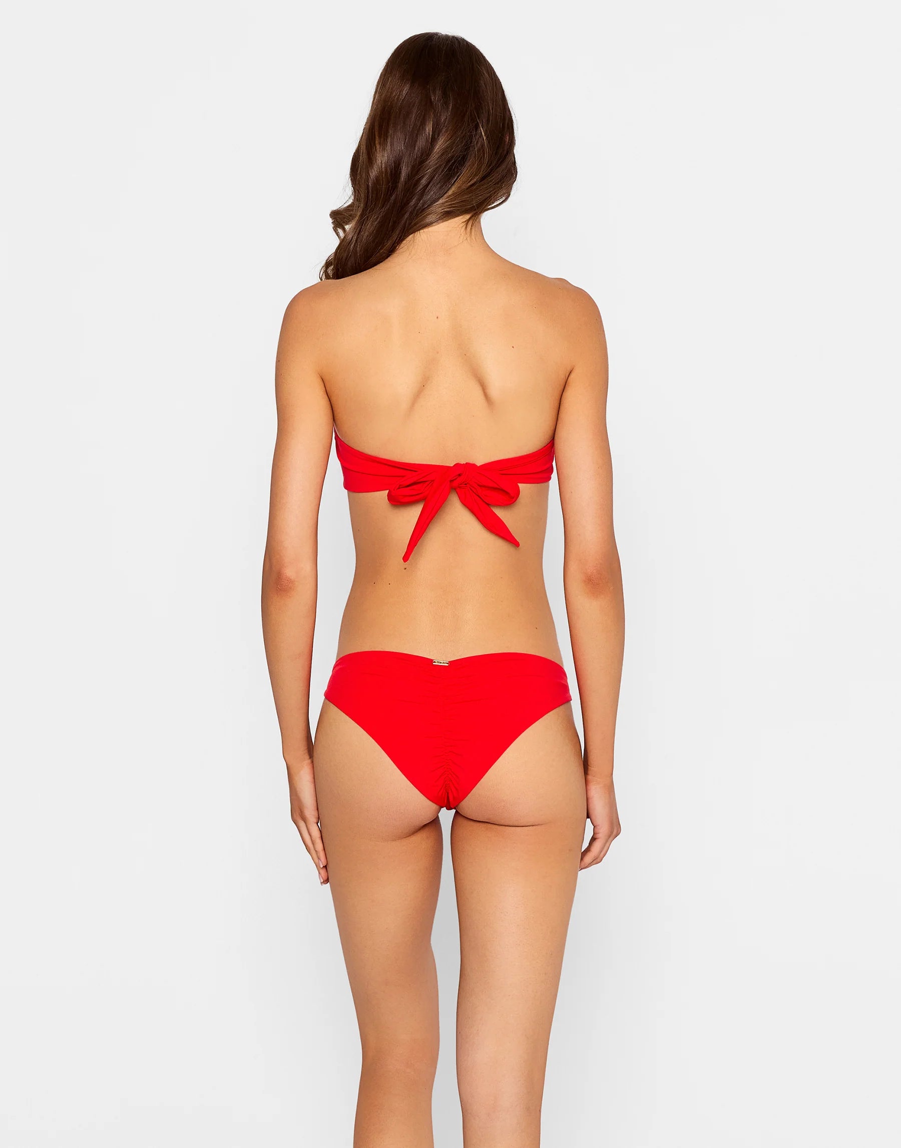 Strapless bandeau top with a ring front and tie back in Red