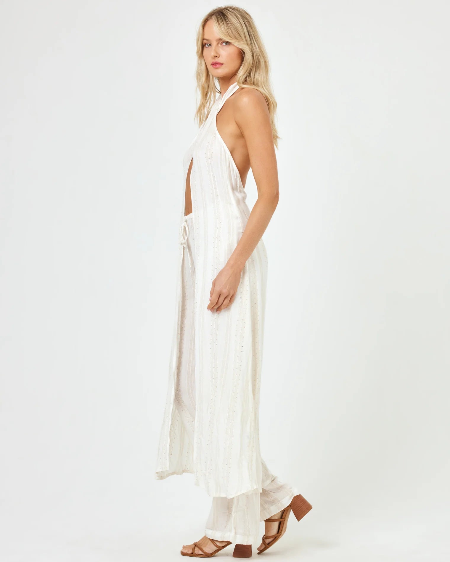 Drawstring eyelette pants in Cream