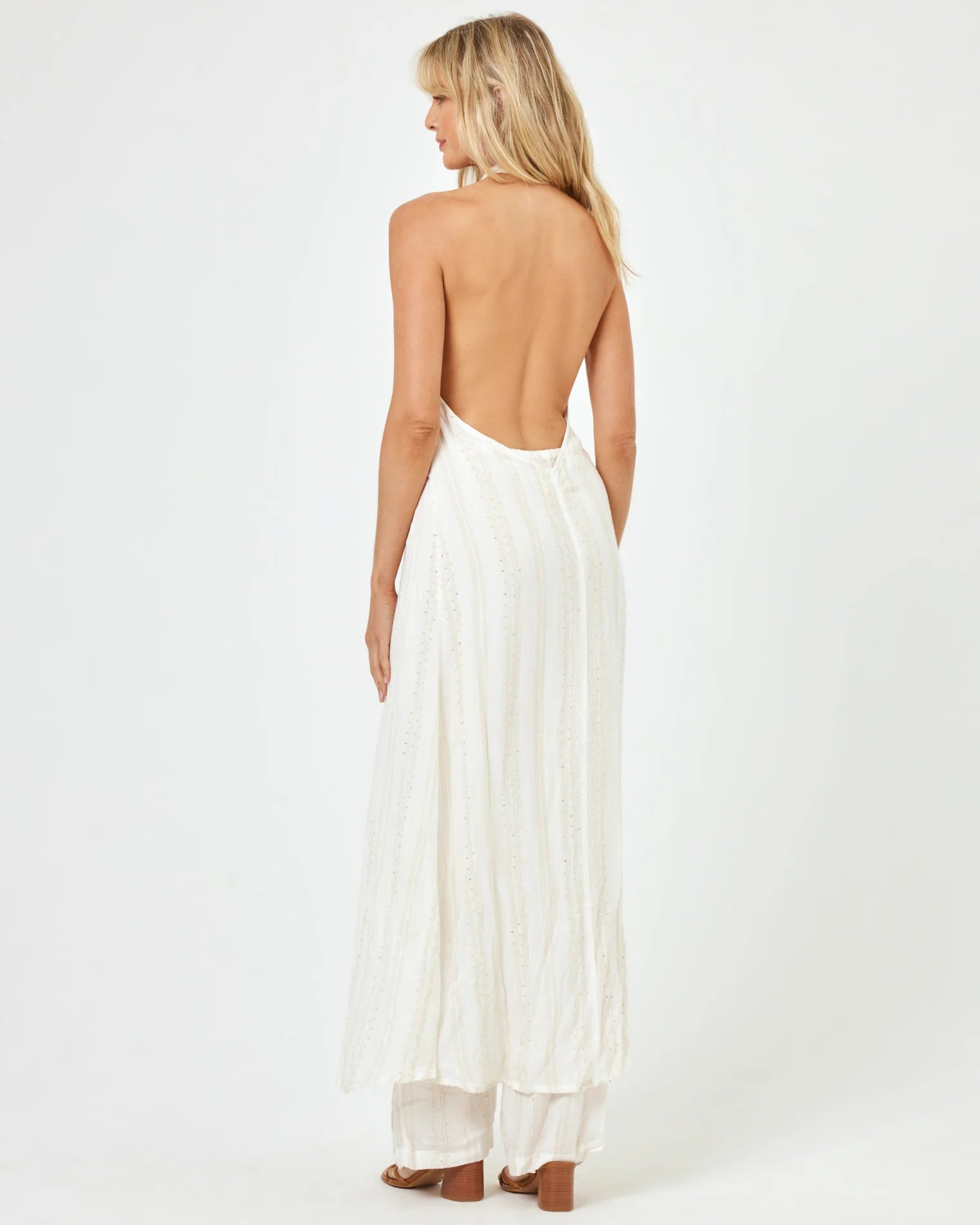 Drawstring eyelette pants in Cream