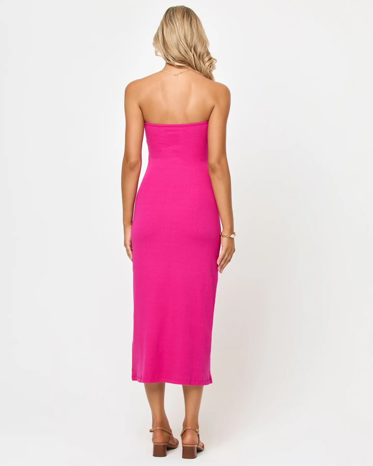 Strapless hot pink midi dress