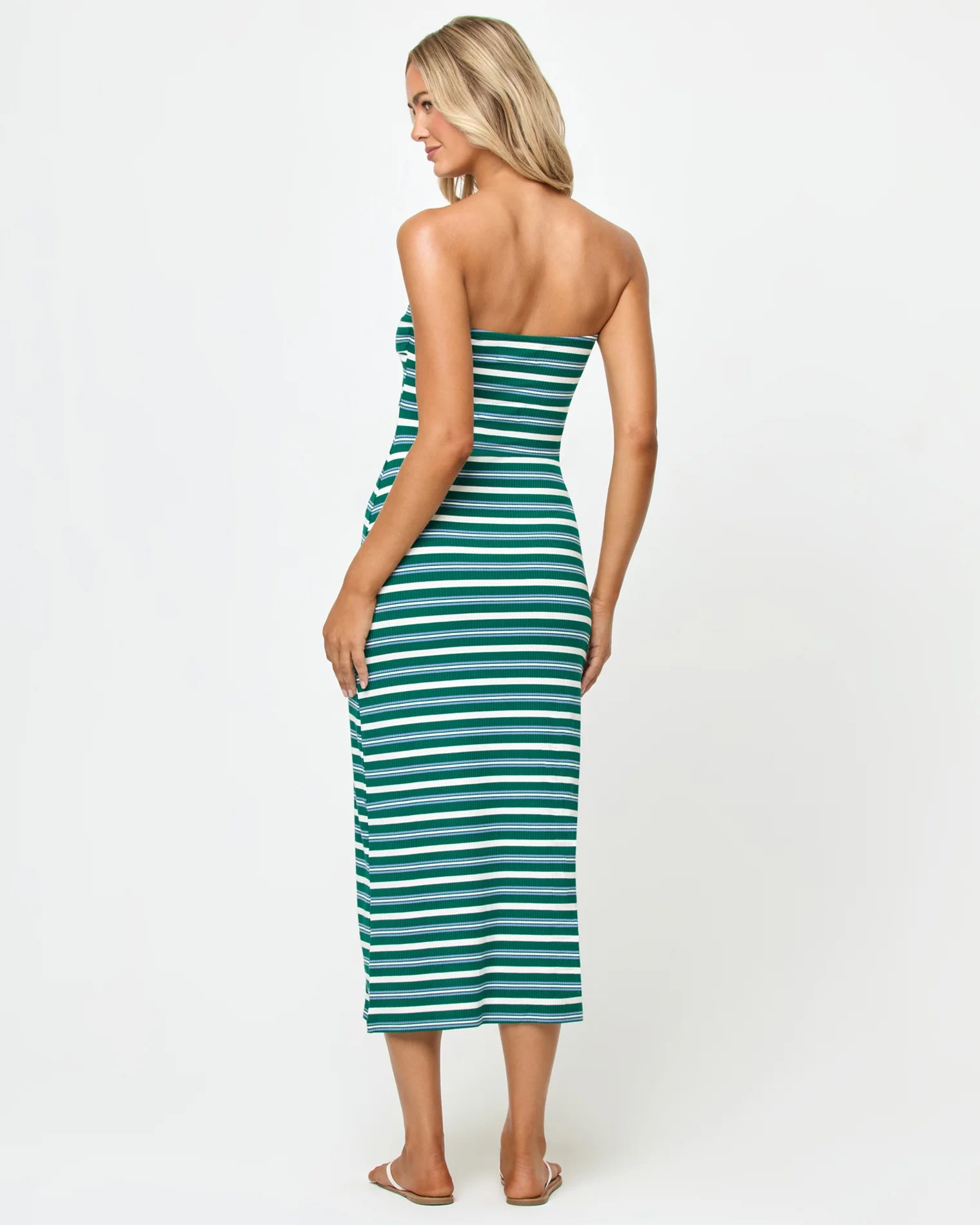Striped Twist Front Strapless Dress
