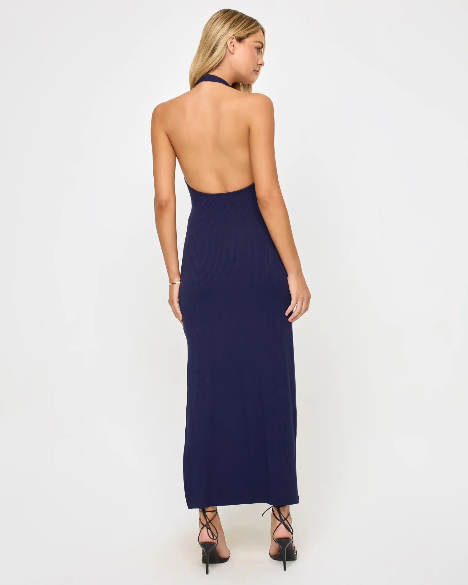 Ribbed halter midi dress in Midnight Blue