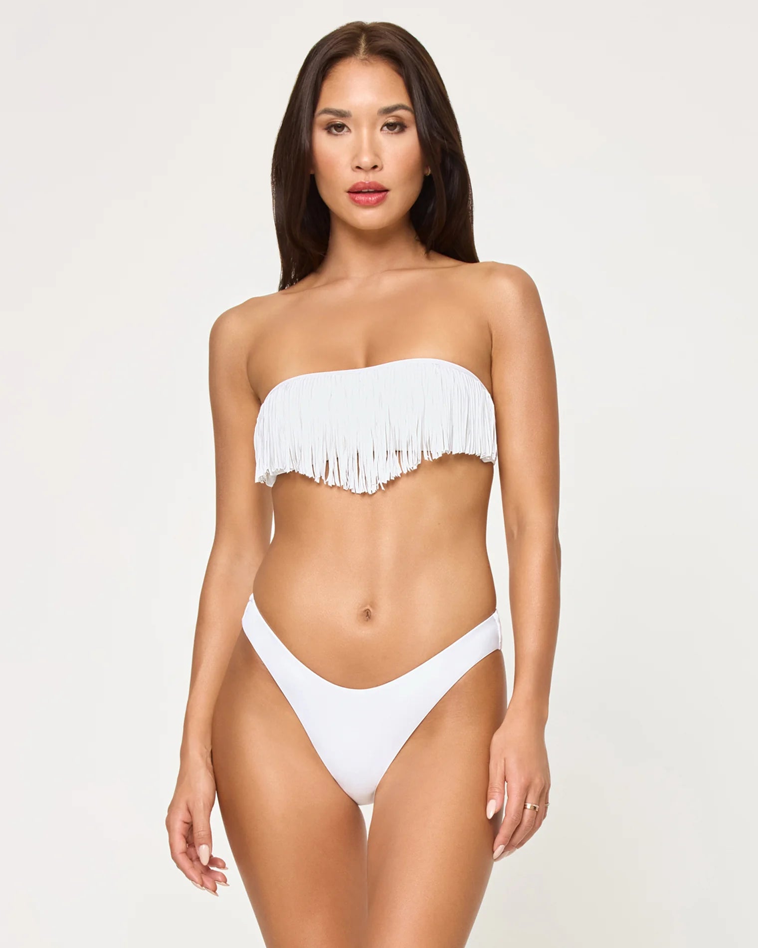 Low rise bottom with ribbed fabric and a Latin cut in White