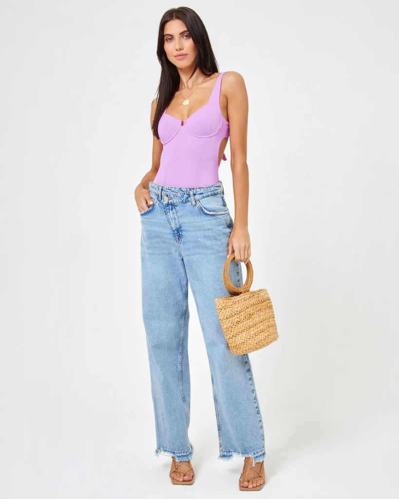 Open Back Lavender Underwire One Piece